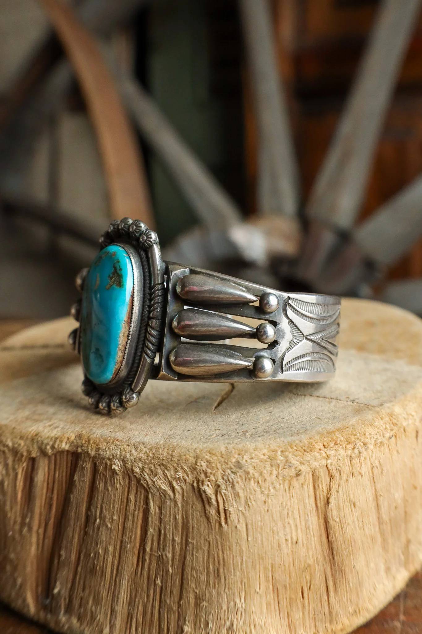 Blue Gem Turquoise Stamped Shank Cuff - Image 3