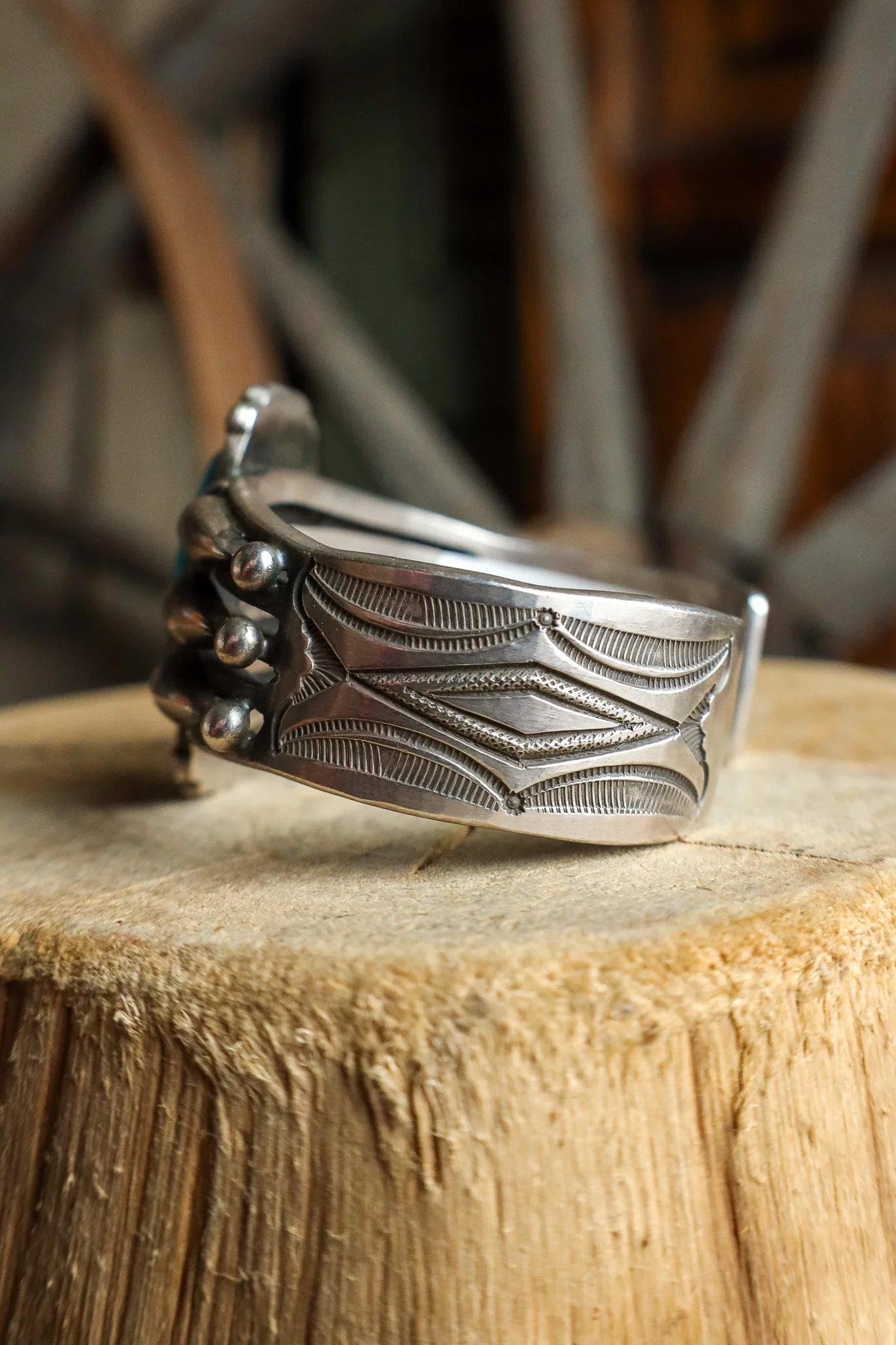 Blue Gem Turquoise Stamped Shank Cuff - Image 4