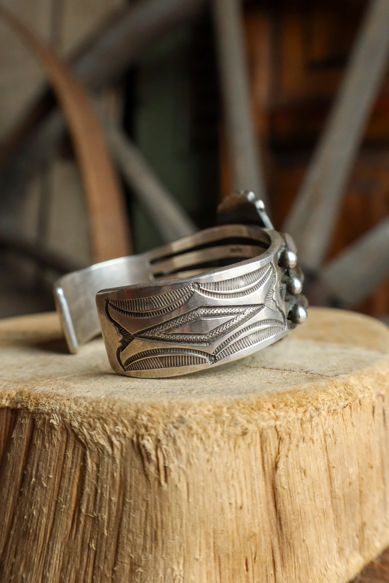 Blue Gem Turquoise Stamped Shank Cuff - Image 5