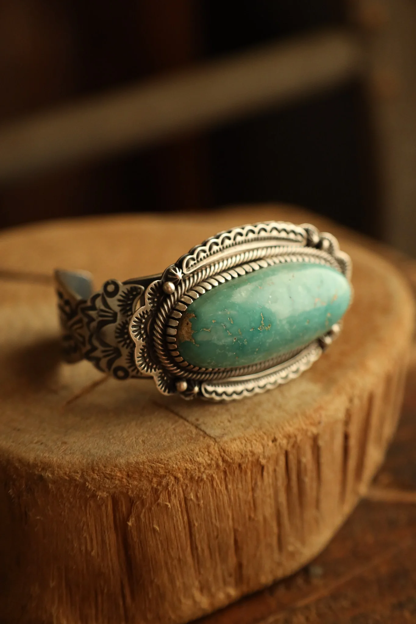 Large Turquoise Oval Ornate Cuff - Image 2