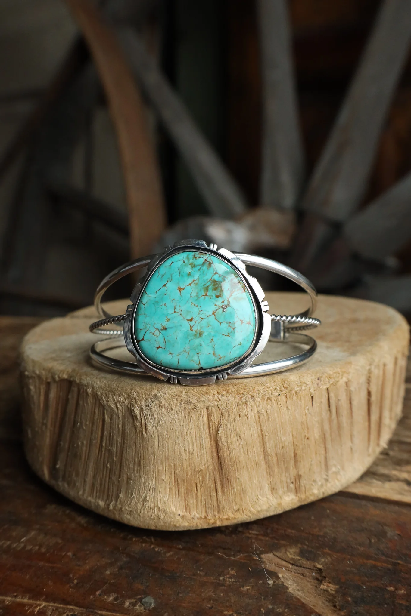 Large Tyrone Turquoise Open Band Cuff - Image 3