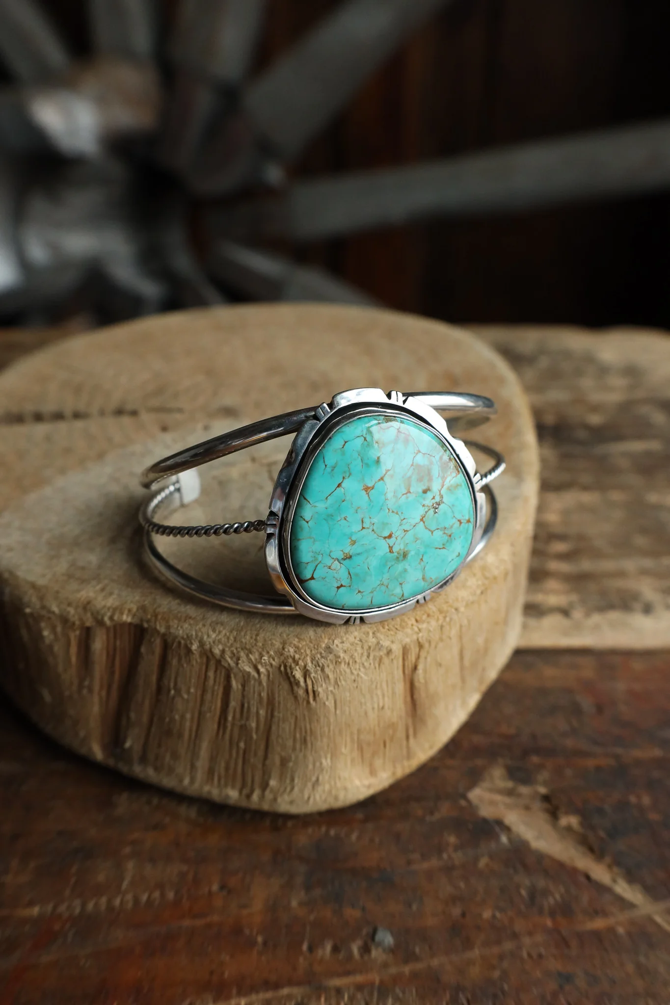 Large Tyrone Turquoise Open Band Cuff - Image 4