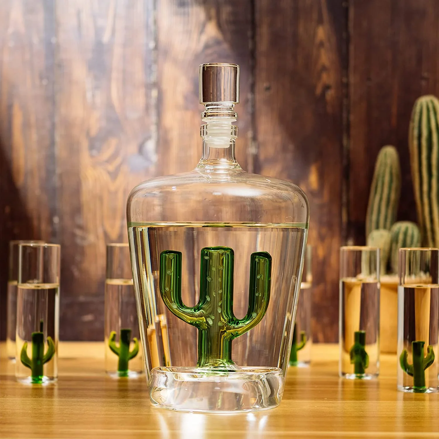 THE WINE SAVANT Tequila Decanter Set with Cactus Decanter and 6 Cactus Shot Glasses Set - Image 4