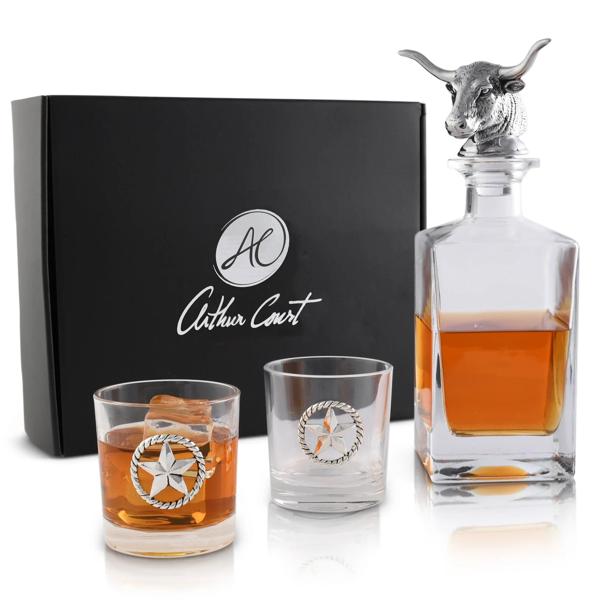 Arthur Court Longhorn Decanter Set with Pair of Glasses - Image 6