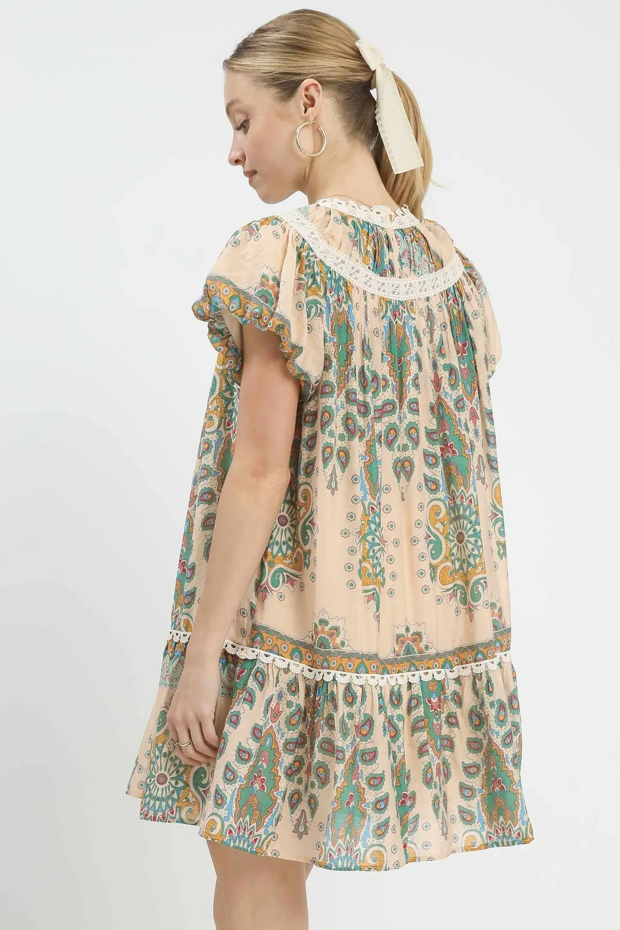 Umgee Mix Paisley Babydoll Dress with Lace Trim - Image 5
