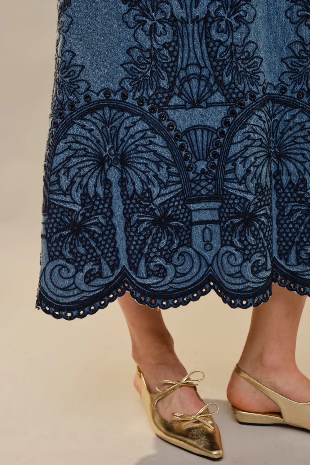 Blue B Embroidered Scallop Edge Denim Maxi Dress - Image 4