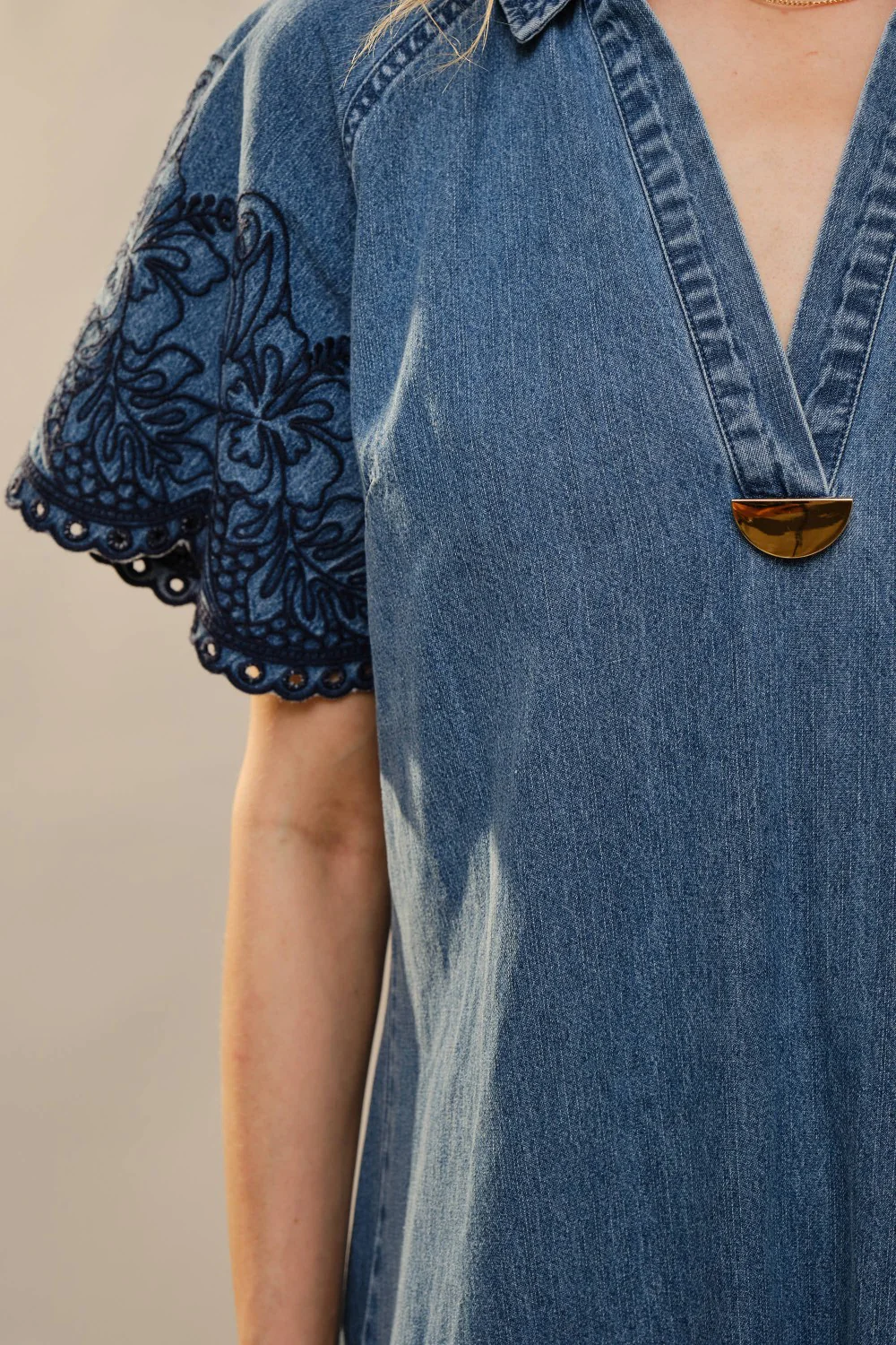 Blue B Embroidered Scallop Edge Denim Maxi Dress - Image 5