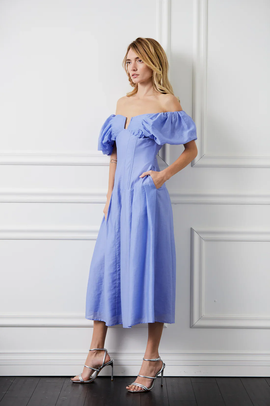 Ciebon Lottie Puff Sleeve Off-Shoulder Midi Dress - Image 4