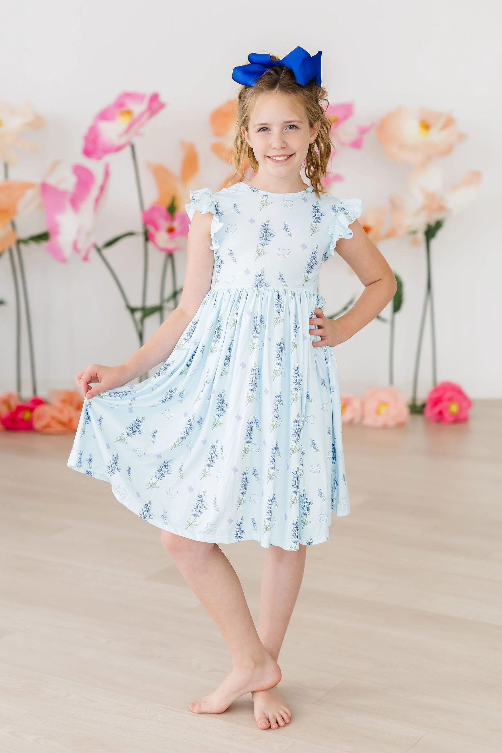 Mila & Rose Texas Bluebonnets Flutter Sleeve Twirl Dress - Image 3