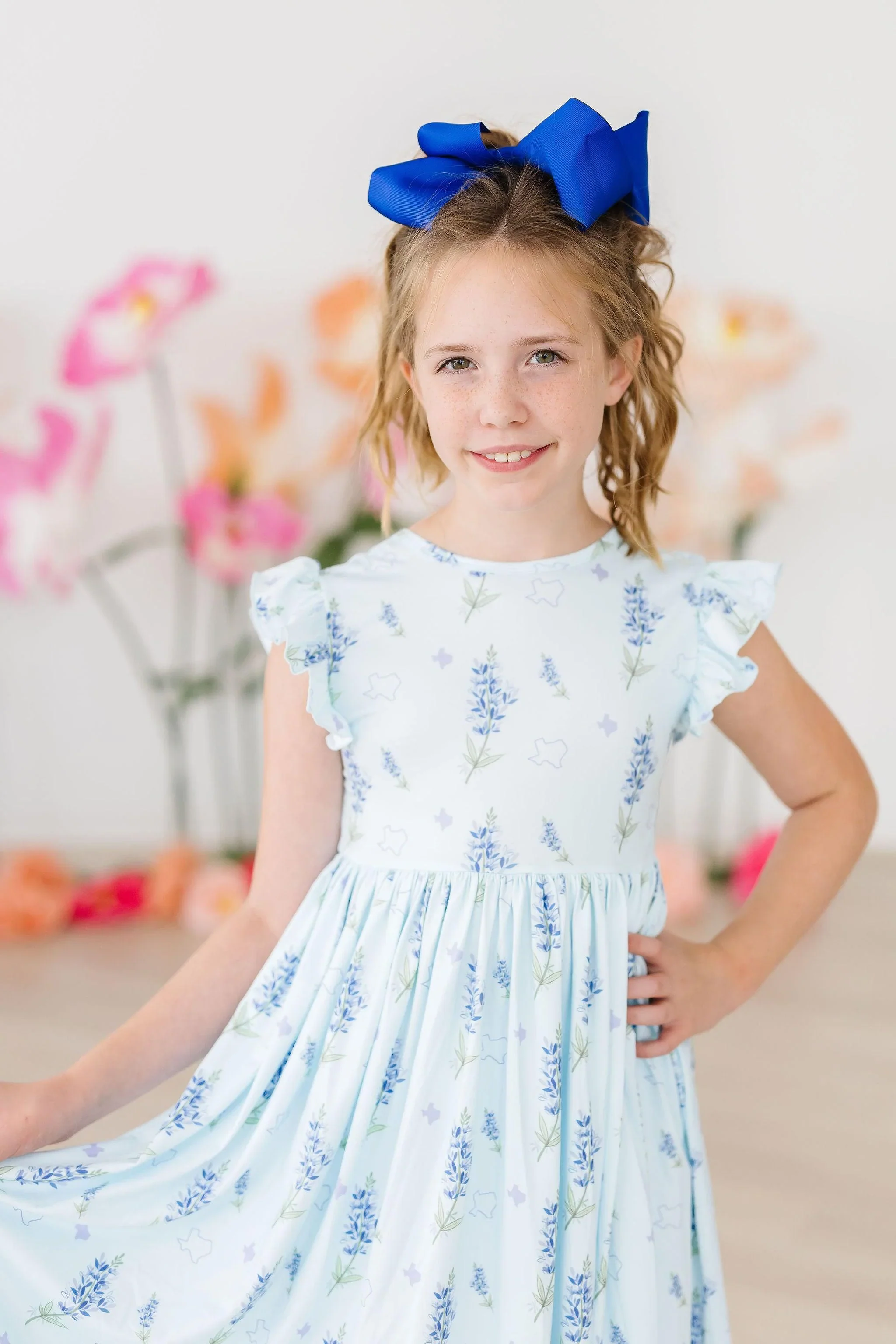 Mila & Rose Texas Bluebonnets Flutter Sleeve Twirl Dress - Image 4