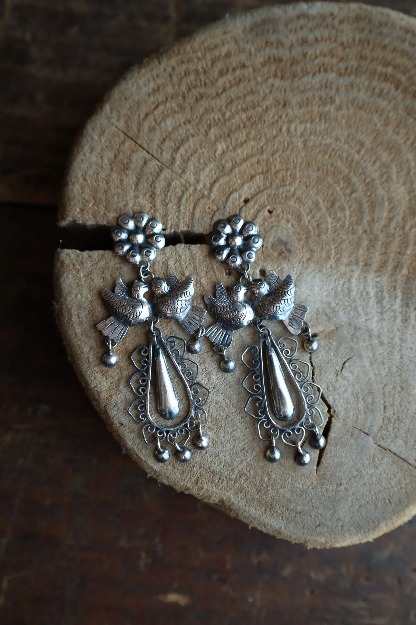 Federico Birds Sterling Silver Teardrop Filigree Earring