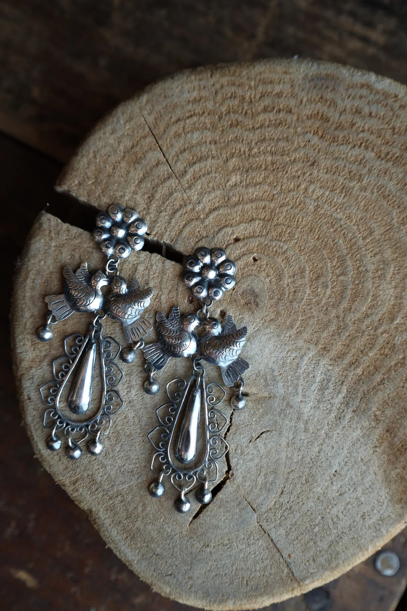 Federico Birds Sterling Silver Teardrop Filigree Earring - Image 3