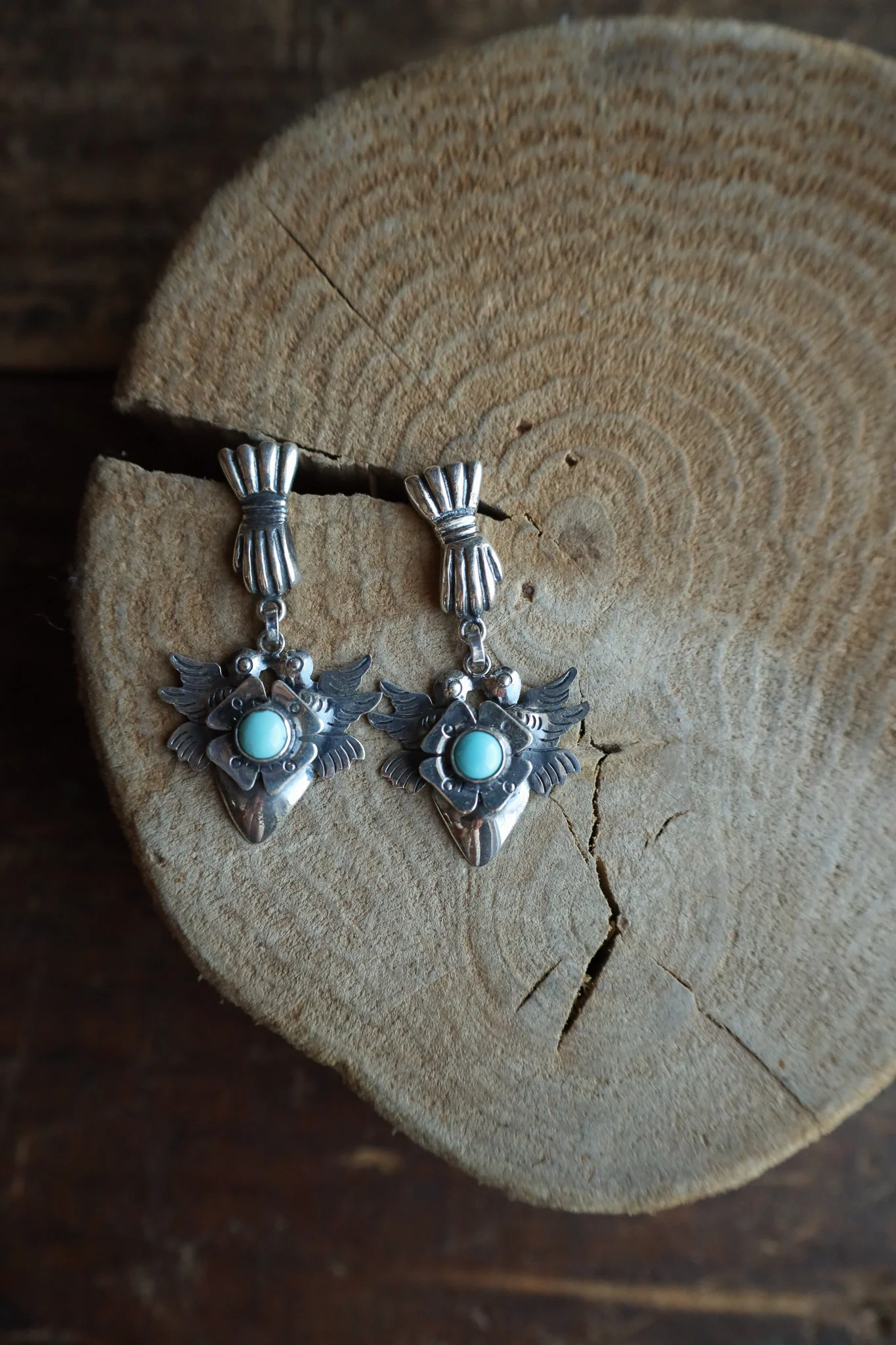 Federico Hand Birds Turquoise Flower Post Earring - Image 3