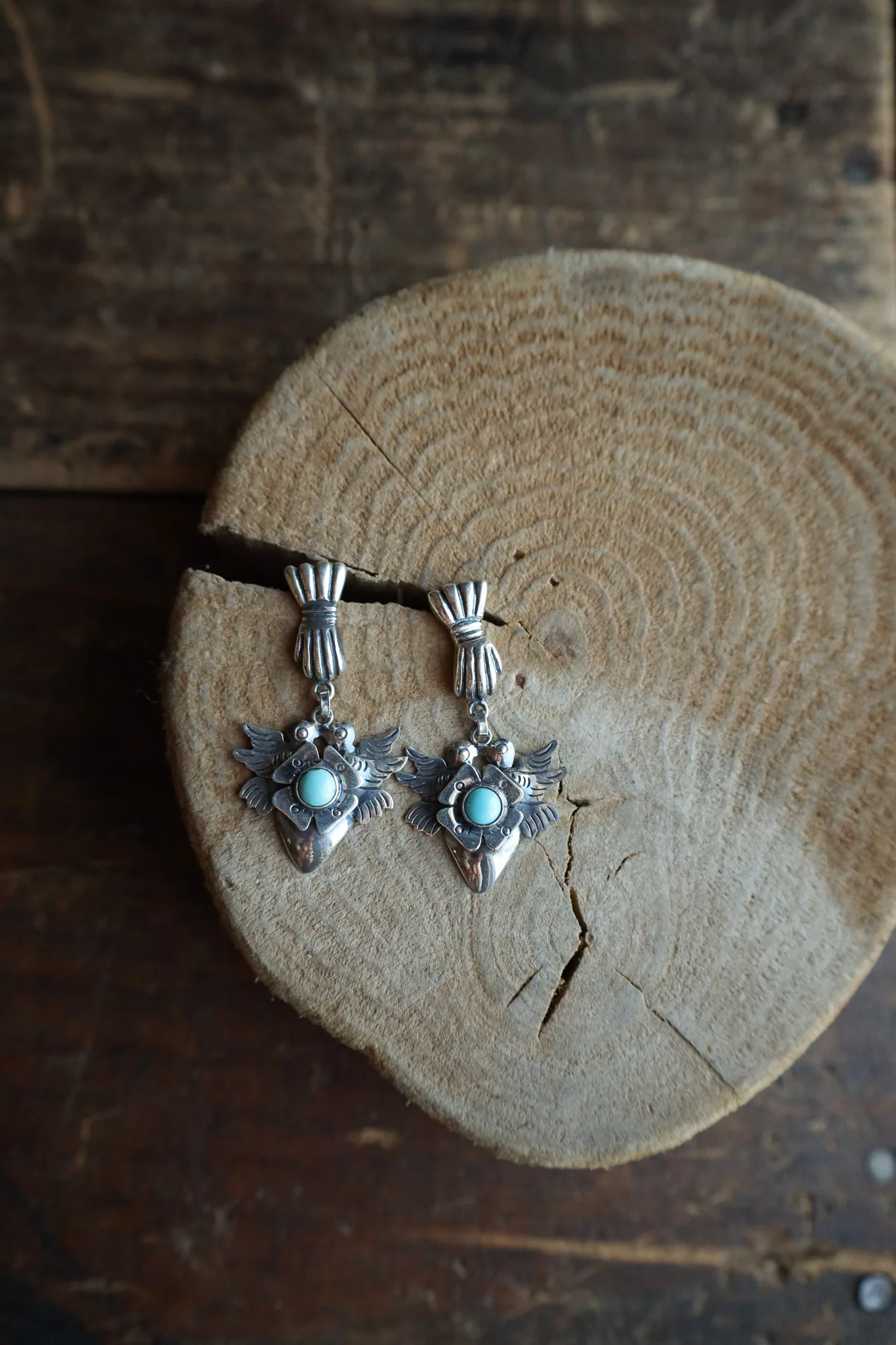 Federico Hand Birds Turquoise Flower Post Earring - Image 5