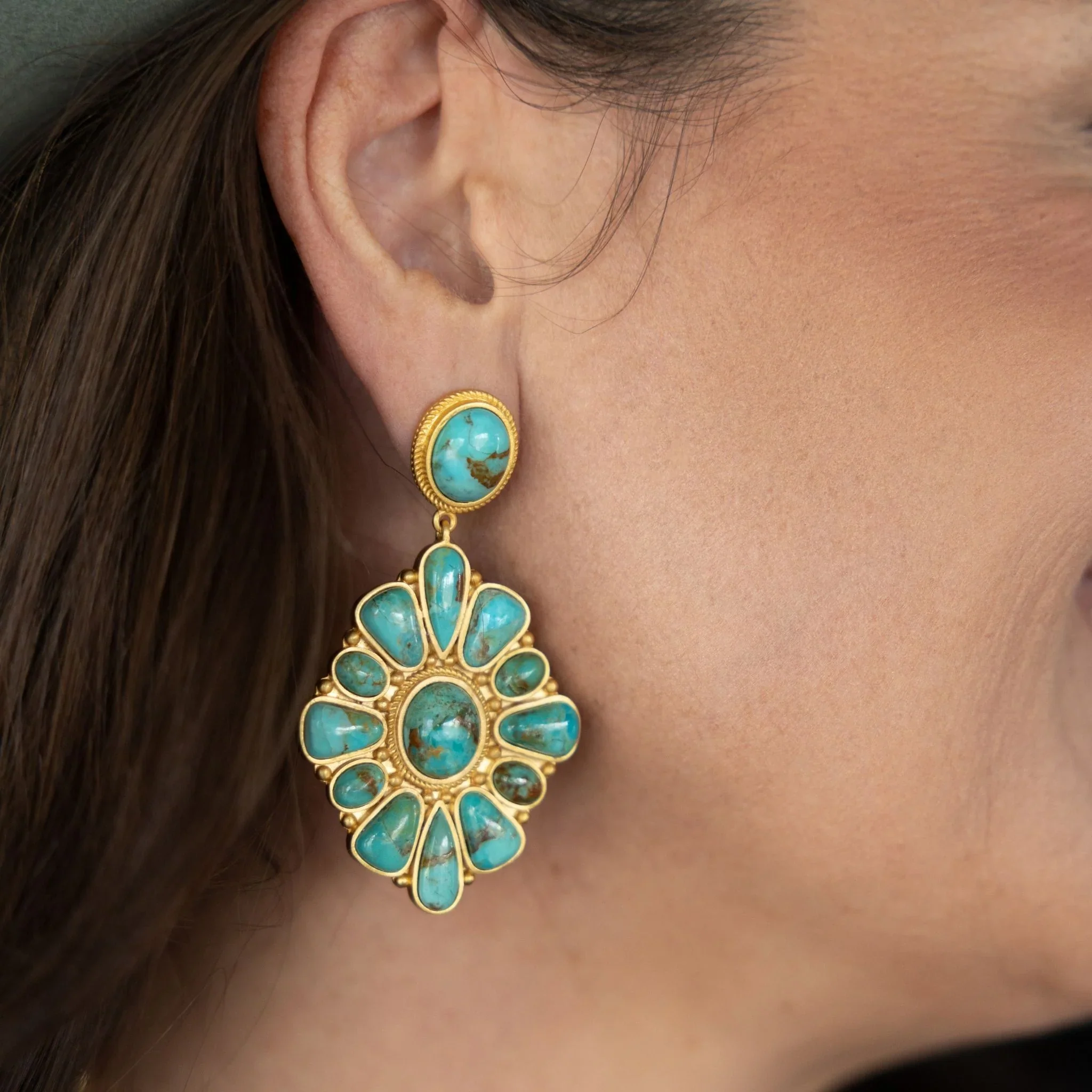 Christina Greene Prairie Blossom Turquoise Statement Earrings - Image 2