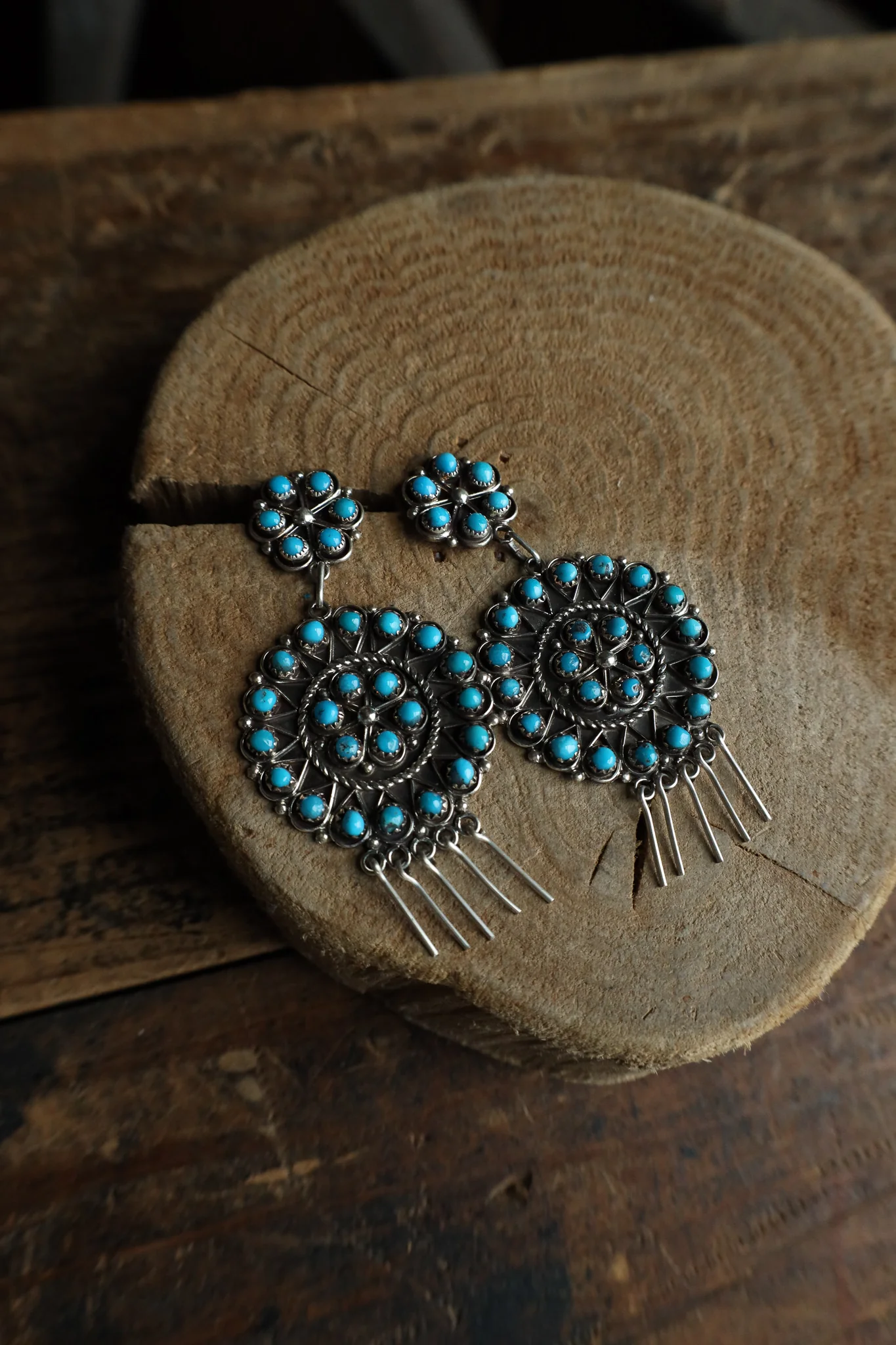 Sterling Silver Petitpoint Turquoise Sterling Silver Dangles Earring - Image 3