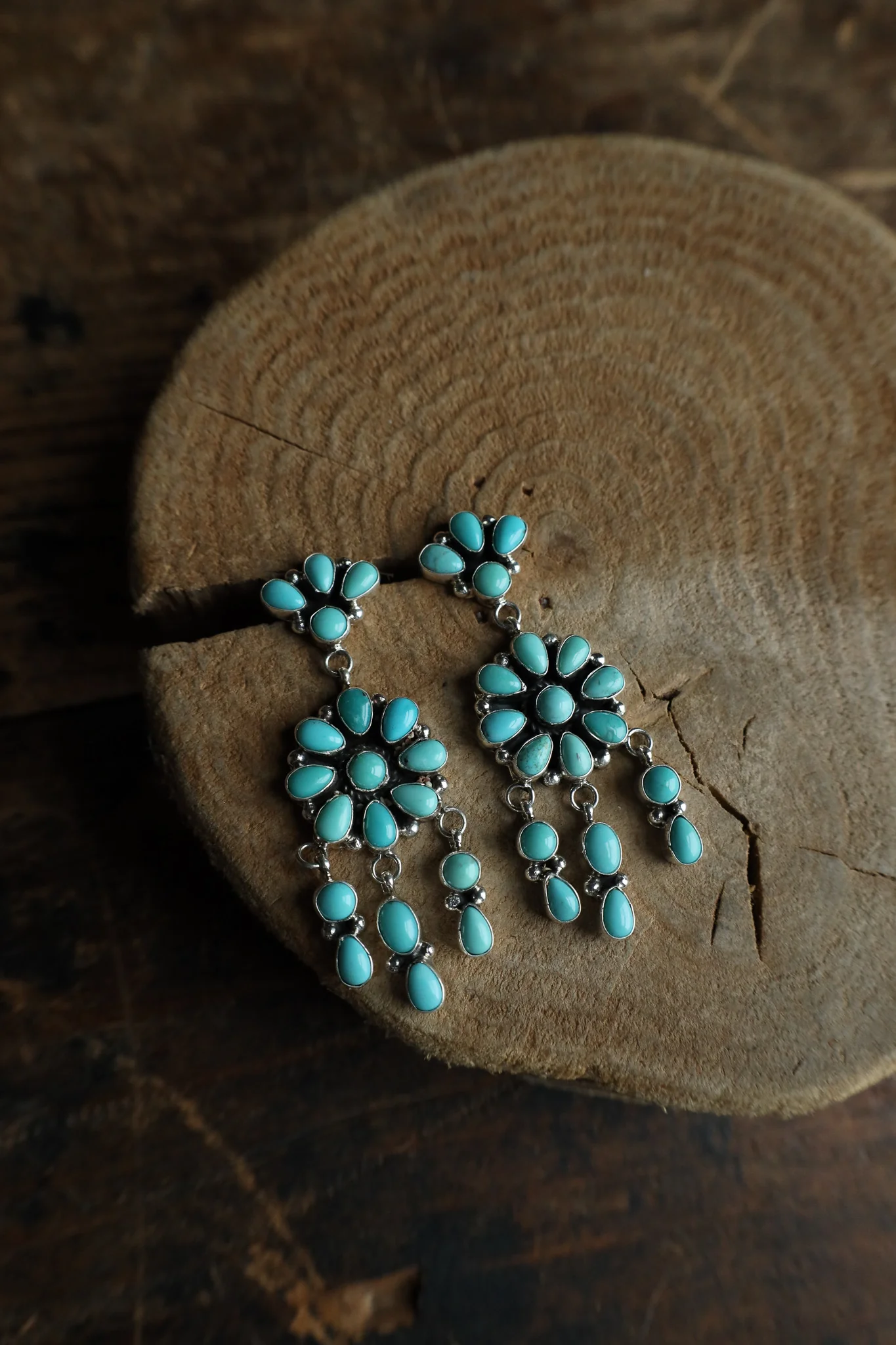 Sterling Silver Turquoise Cluster Chandelier Post Earring - Image 3