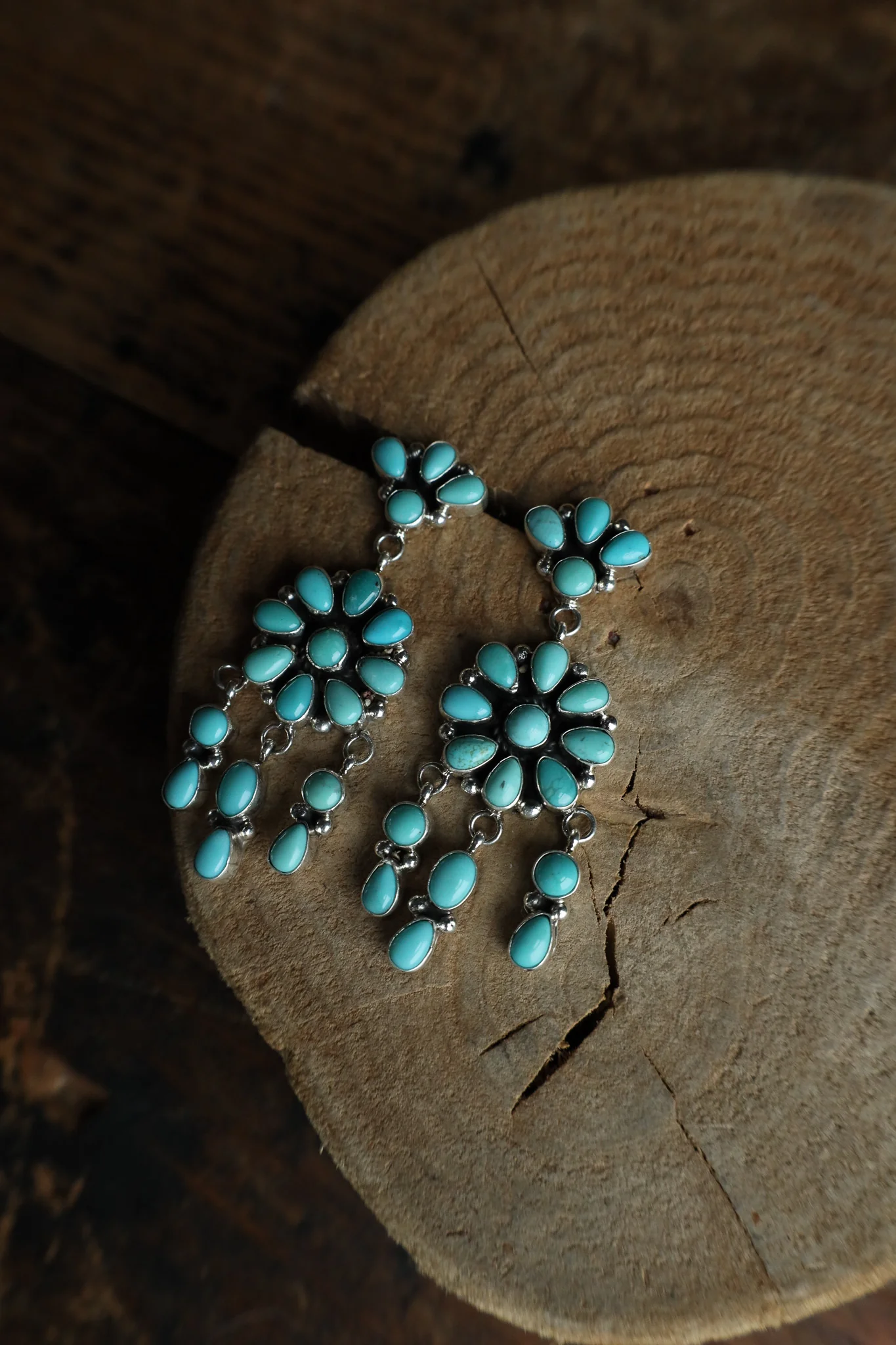 Sterling Silver Turquoise Cluster Chandelier Post Earring - Image 4