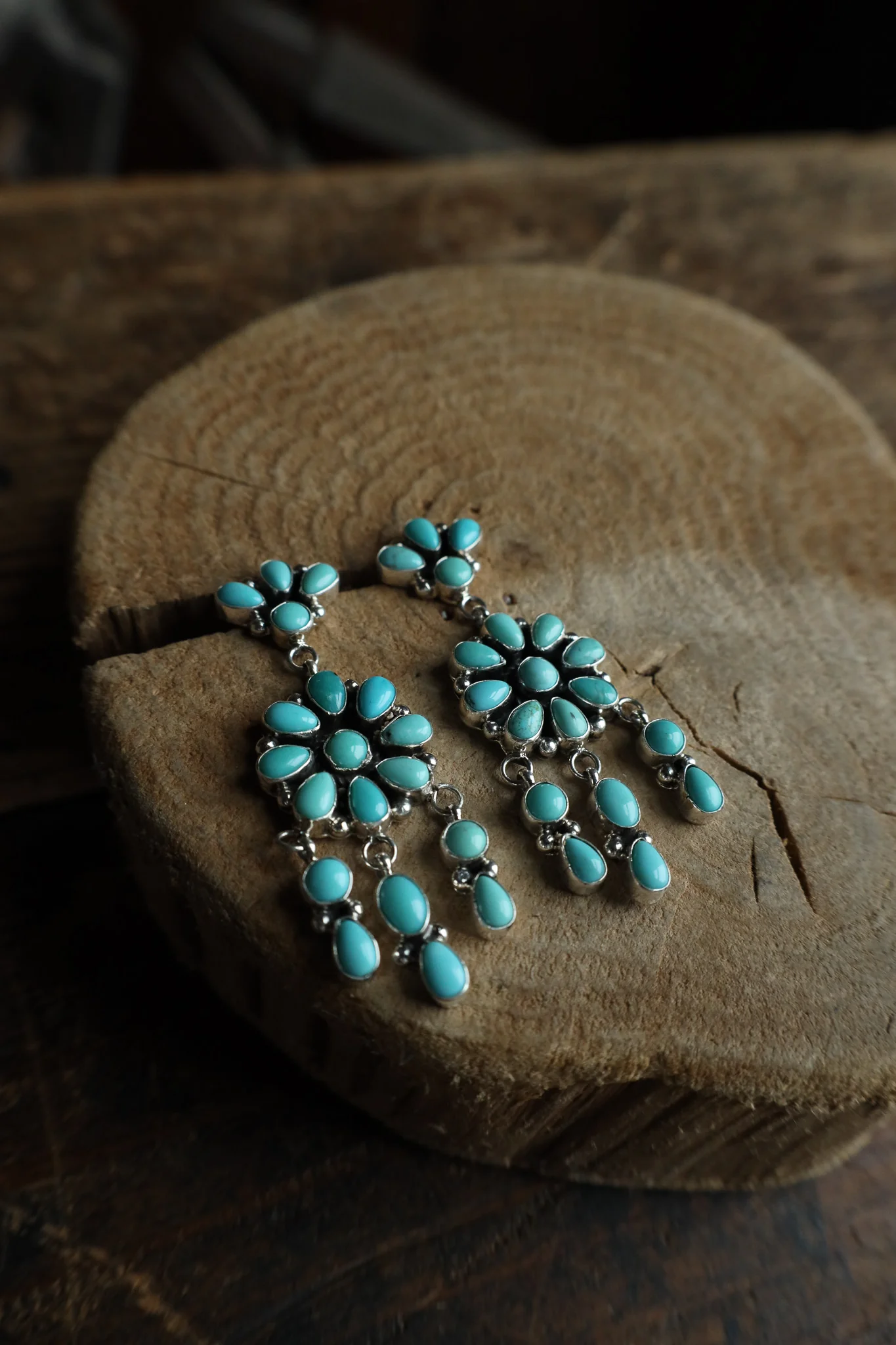 Sterling Silver Turquoise Cluster Chandelier Post Earring - Image 5