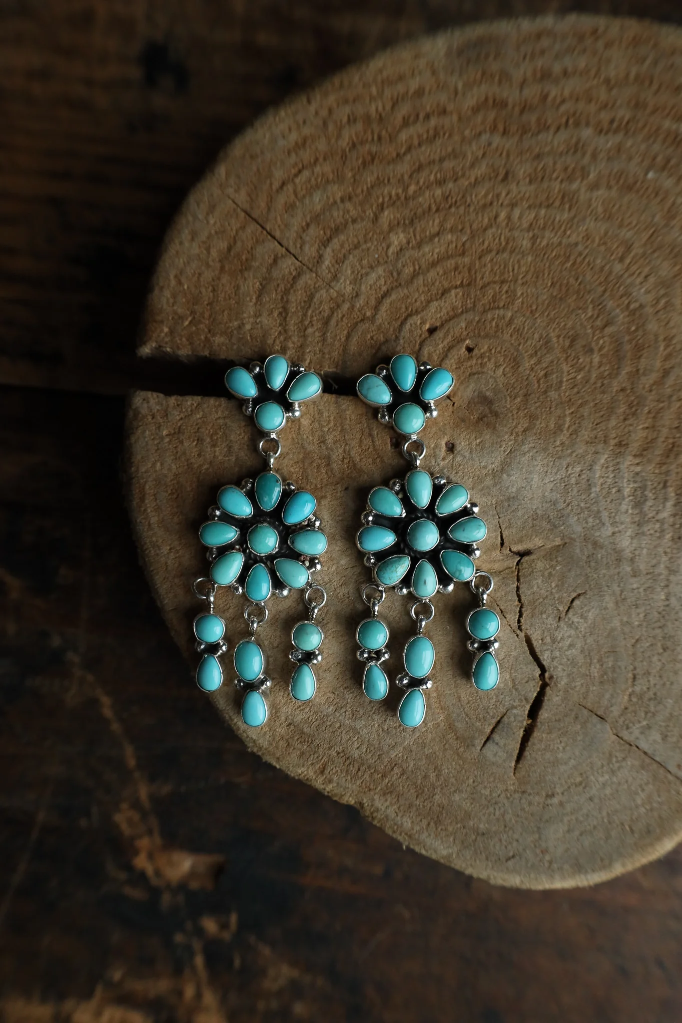 Sterling Silver Turquoise Cluster Chandelier Post Earring - Image 6