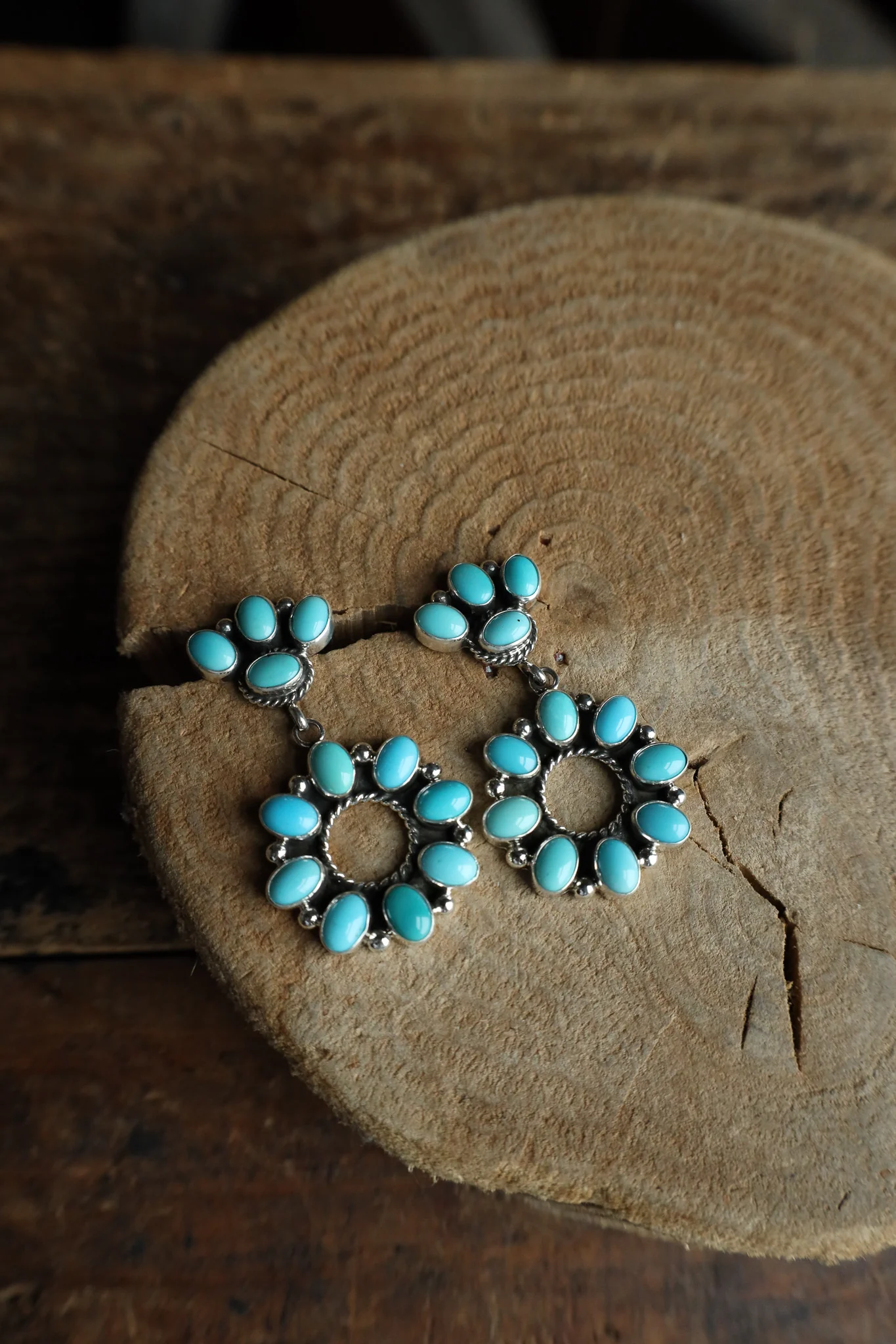 Sterling Silver Turquoise Cluster Drop Post Earring - Image 5