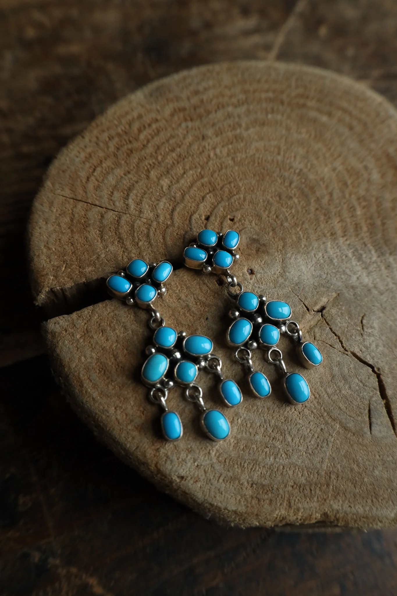 Sterling Silver Turquoise Cluster Drop With Dangle Earring