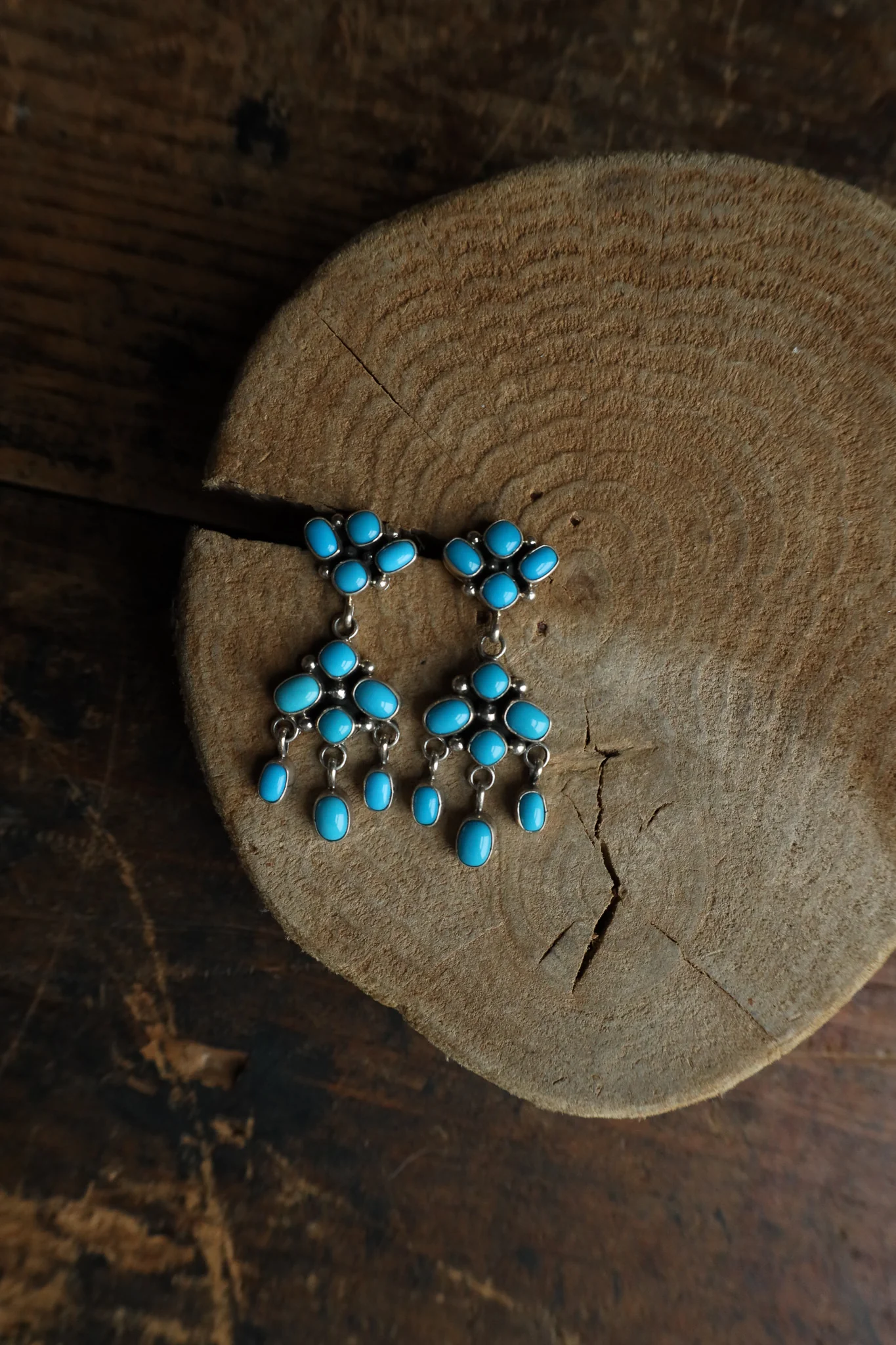 Sterling Silver Turquoise Cluster Drop With Dangle Earring - Image 2