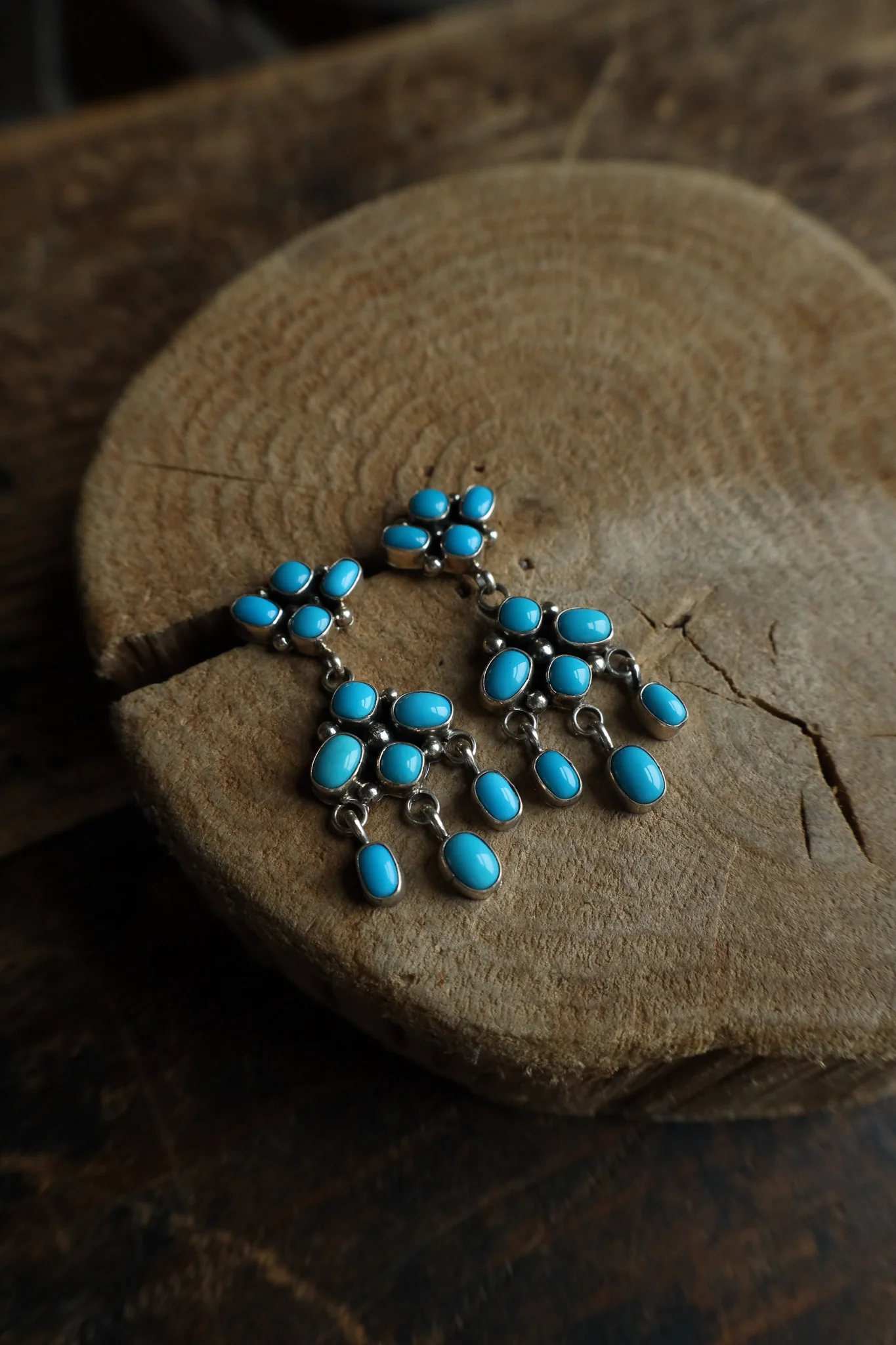 Sterling Silver Turquoise Cluster Drop With Dangle Earring - Image 6