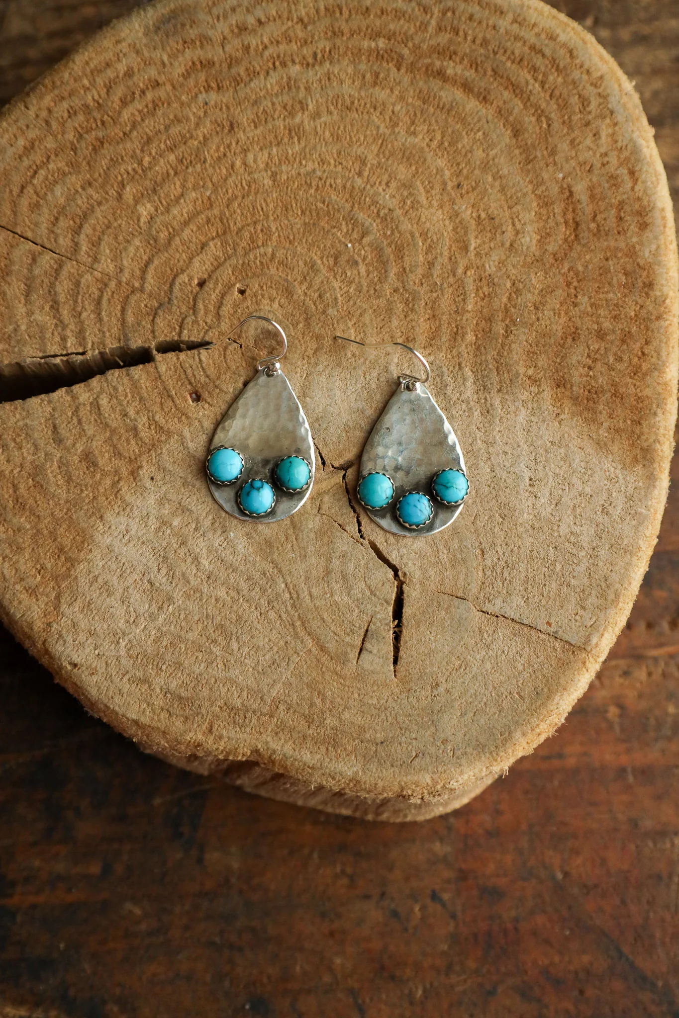 Richard Schmidt Teardrop Base 3 Turquoise Rounds Bottom Earring