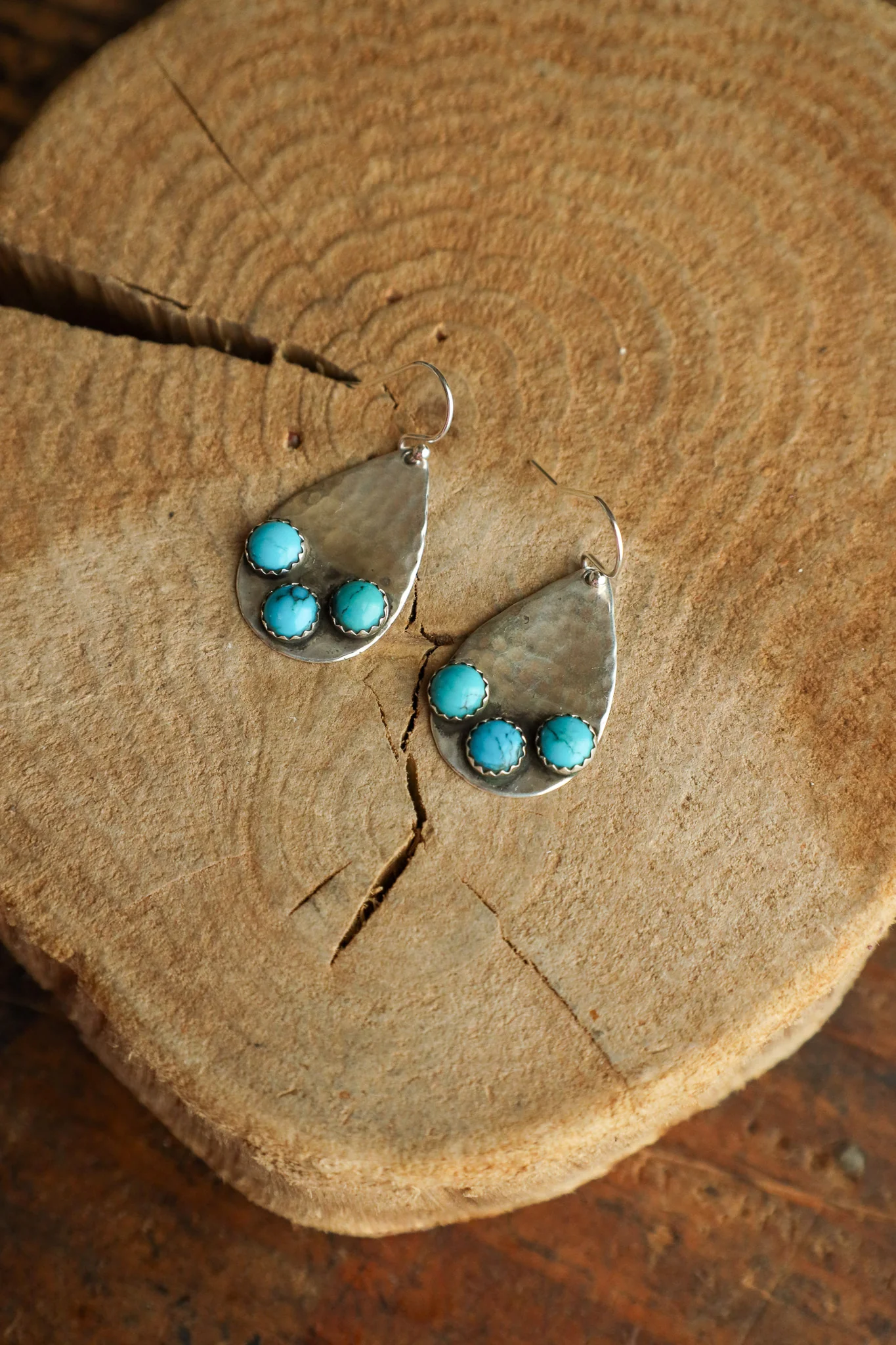 Richard Schmidt Teardrop Base 3 Turquoise Rounds Bottom Earring - Image 3