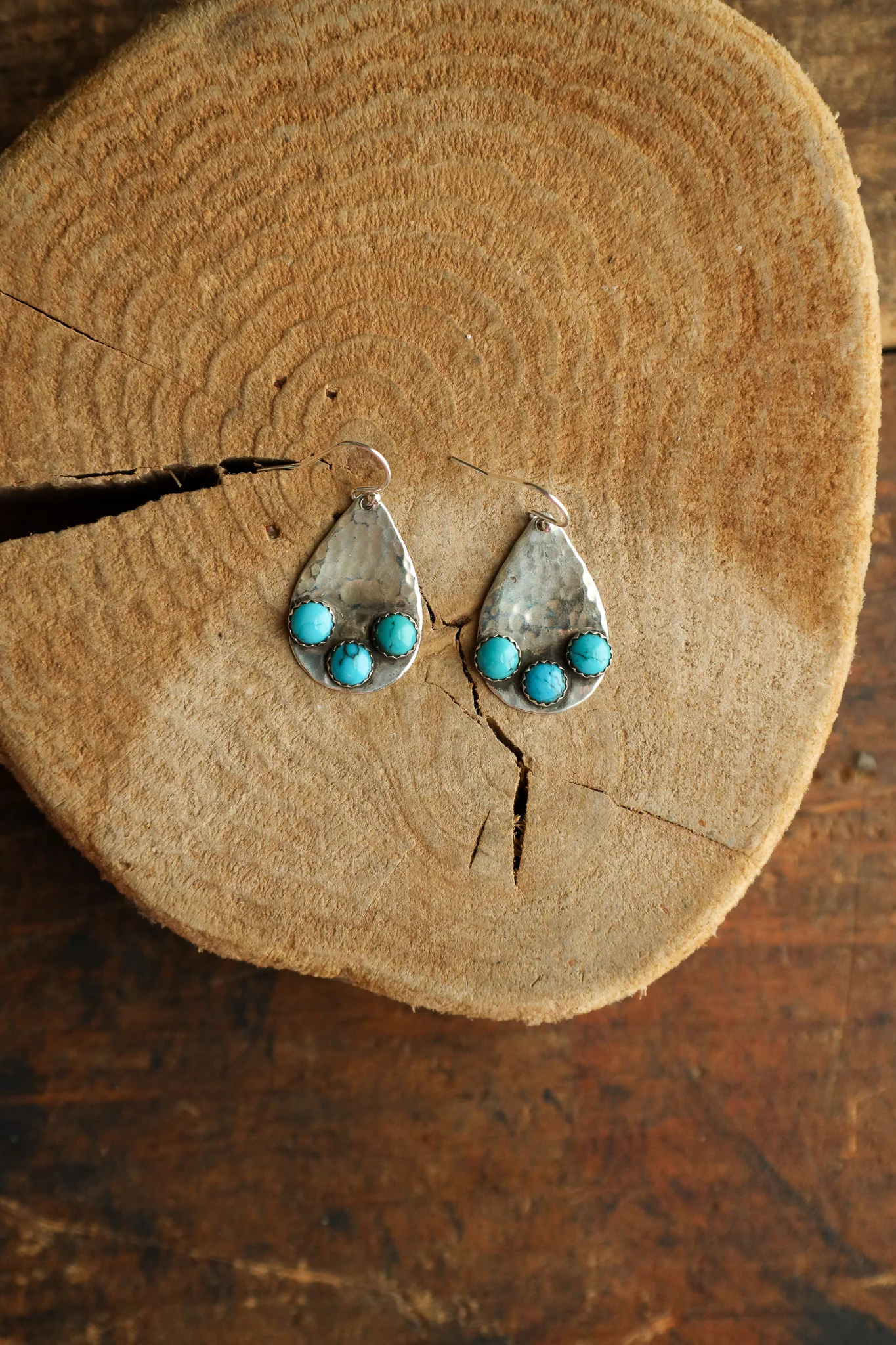 Richard Schmidt Teardrop Base 3 Turquoise Rounds Bottom Earring - Image 4