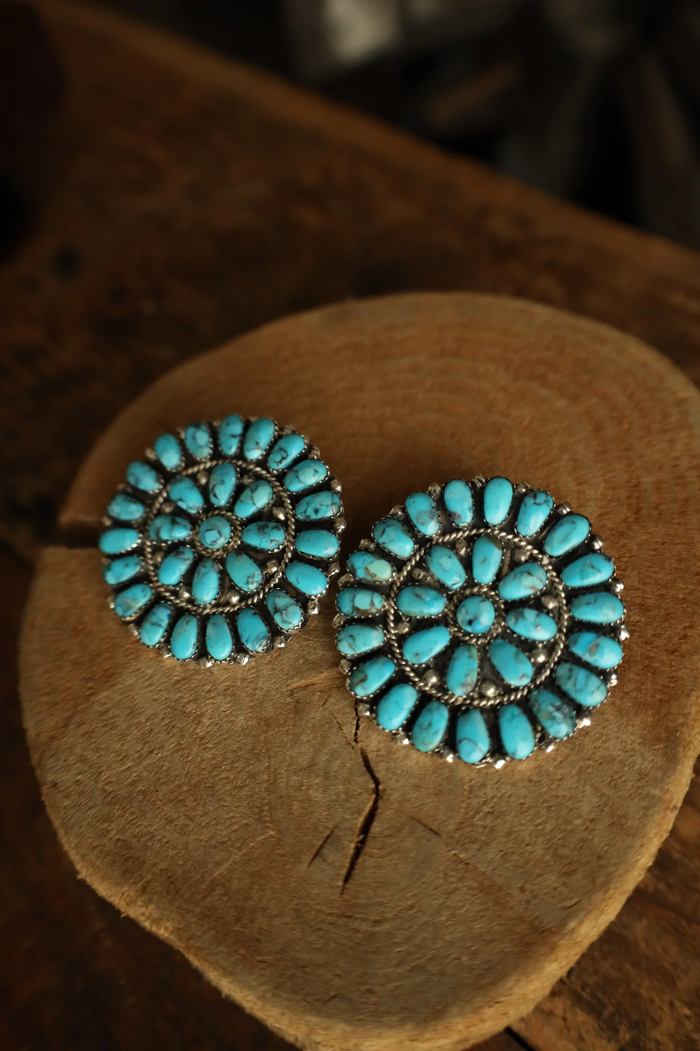 Extra Large Circle Turquoise Ovals Post Earring - Image 4