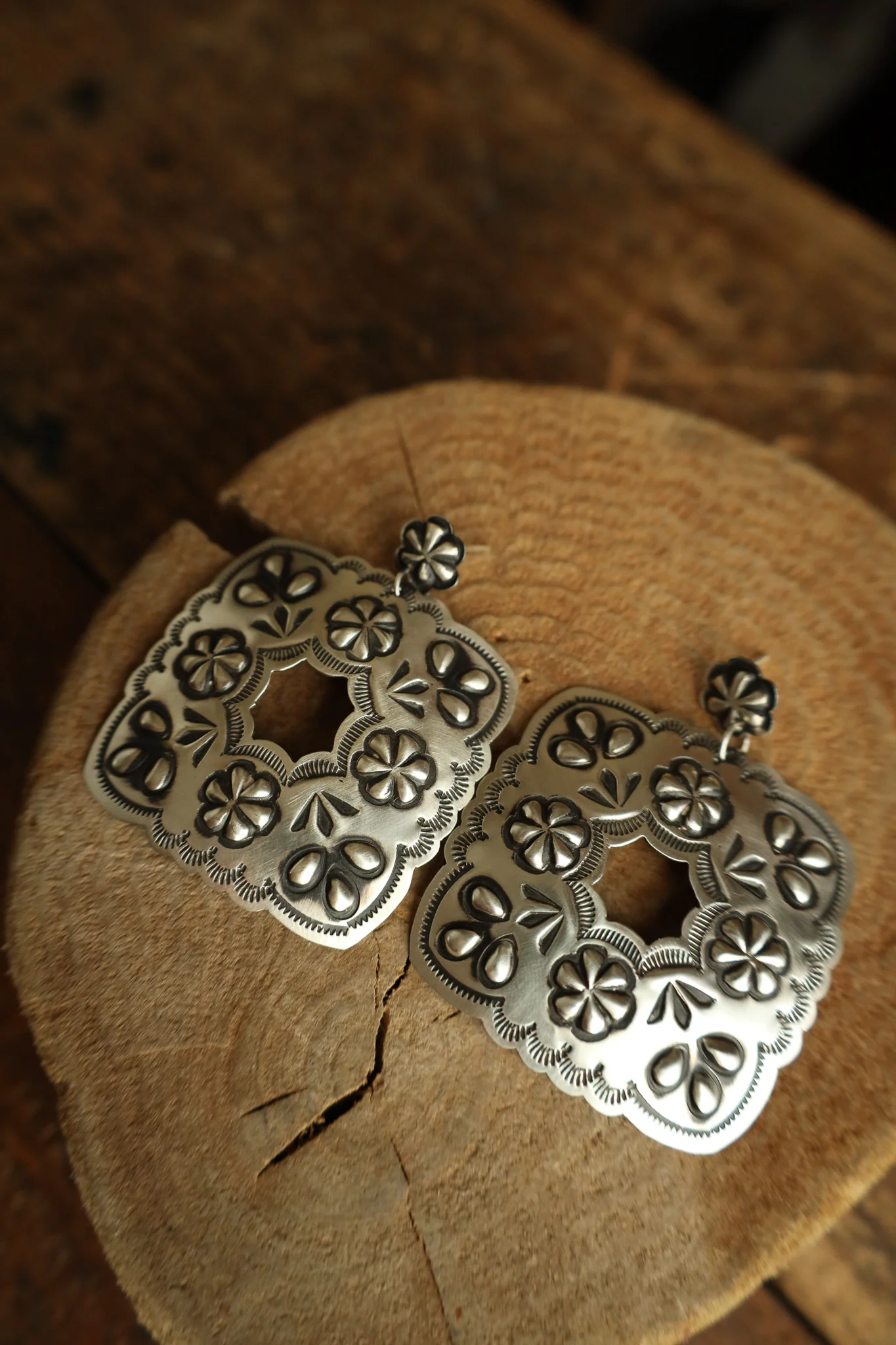 Extra Large Square Concho With Cutout Earring - Image 3