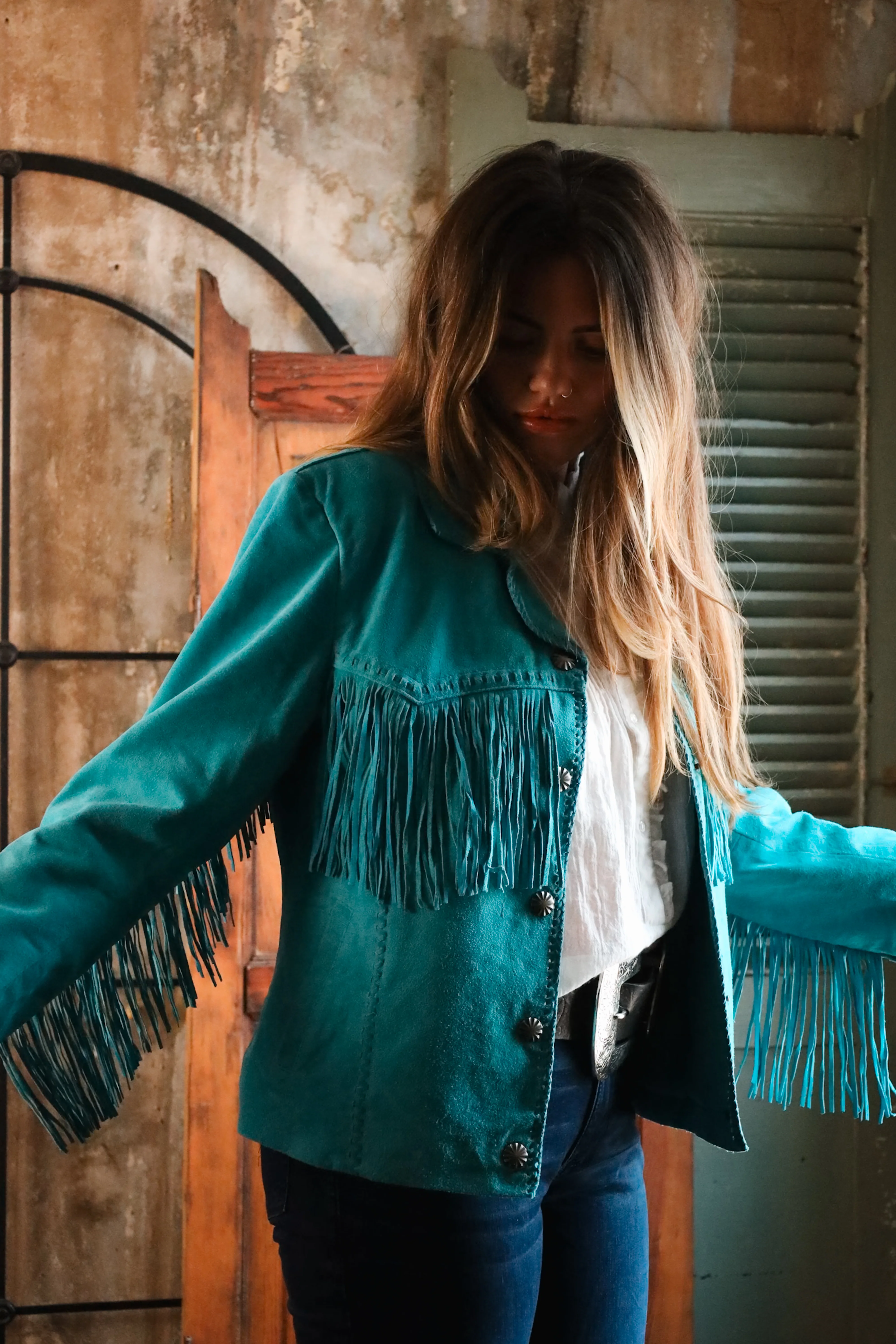 SCULLY FRINGE LACING TURQUOISE JACKET - Image 3