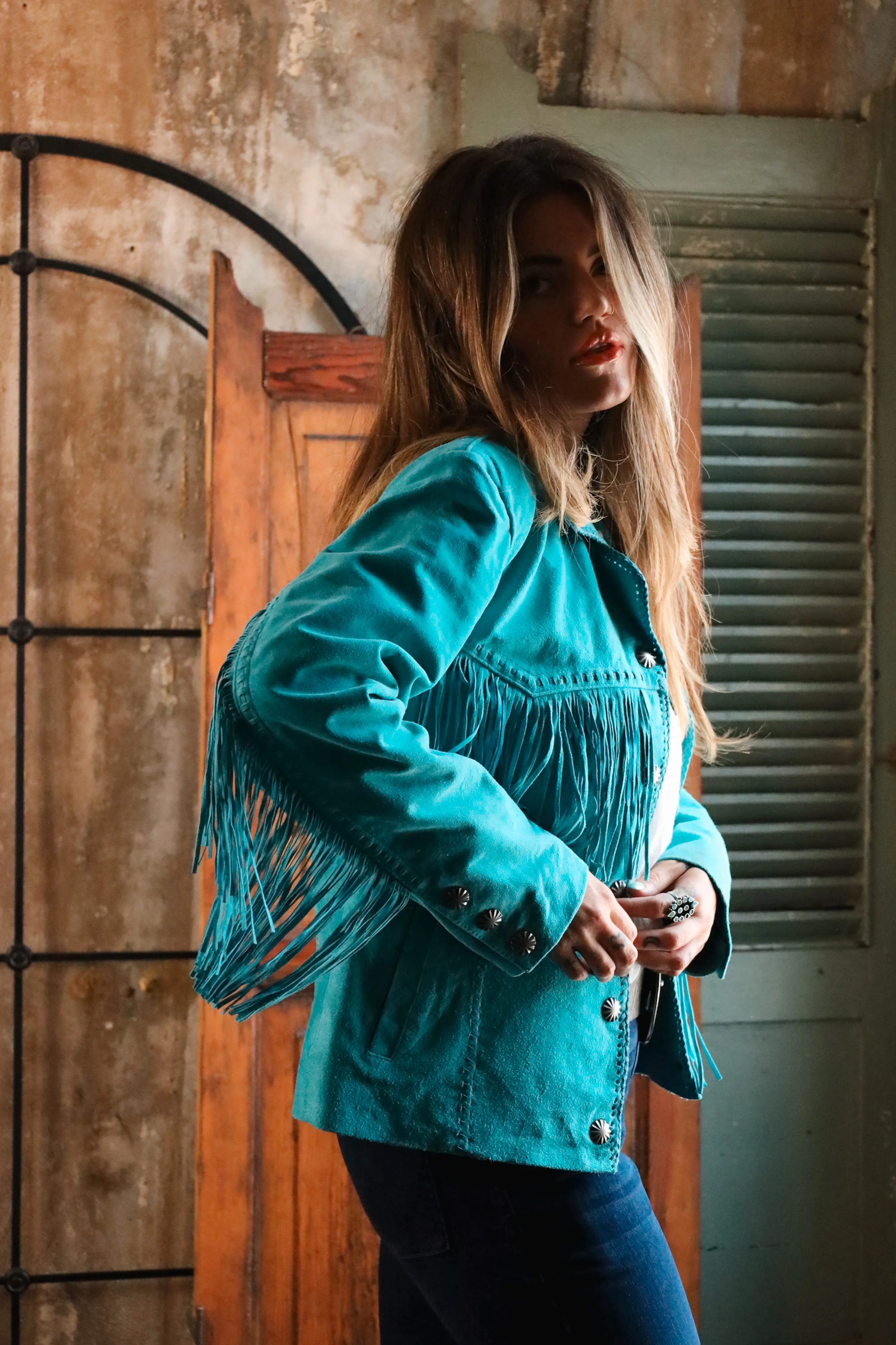 SCULLY FRINGE LACING TURQUOISE JACKET - Image 4