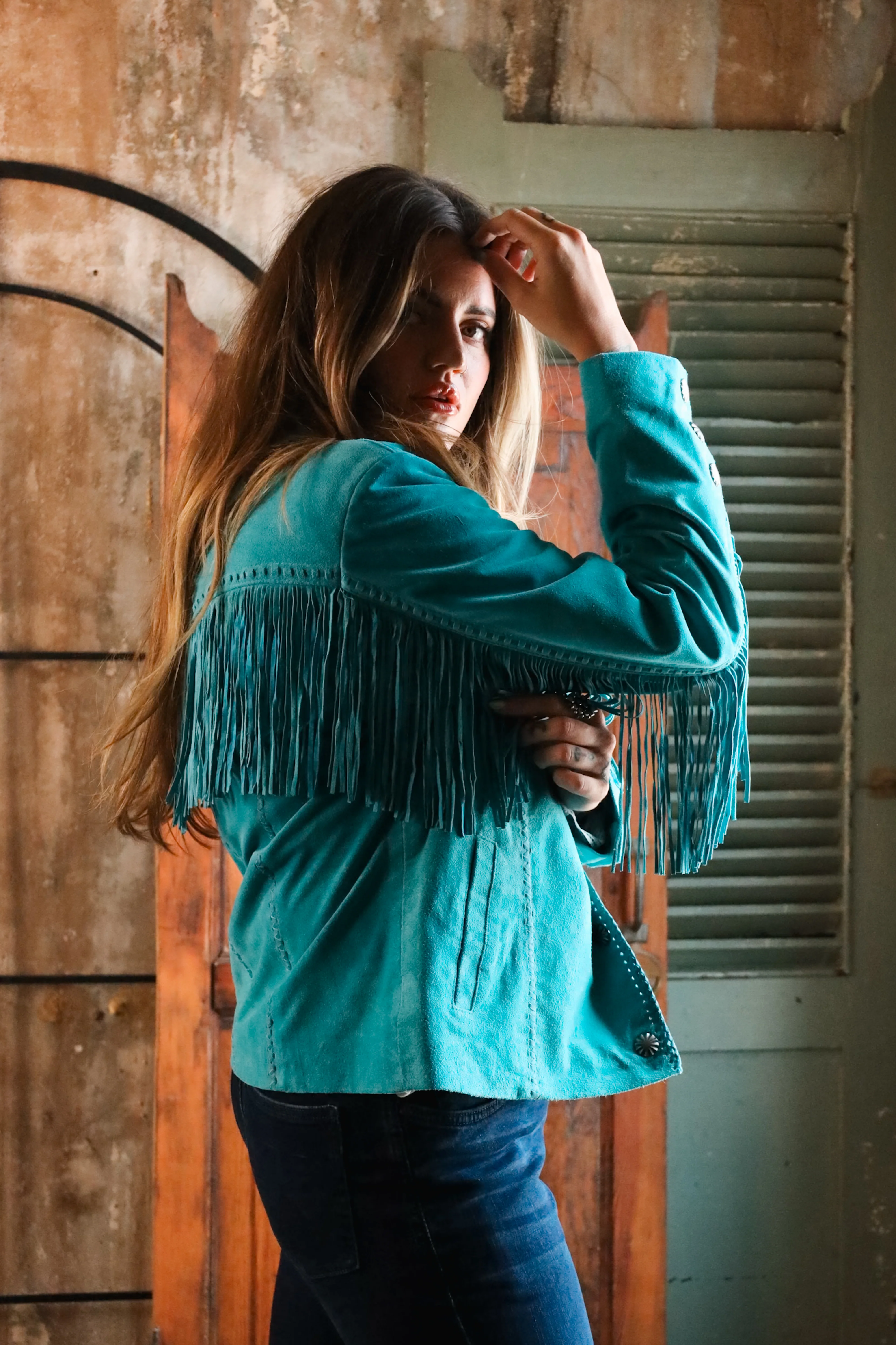 SCULLY FRINGE LACING TURQUOISE JACKET - Image 5