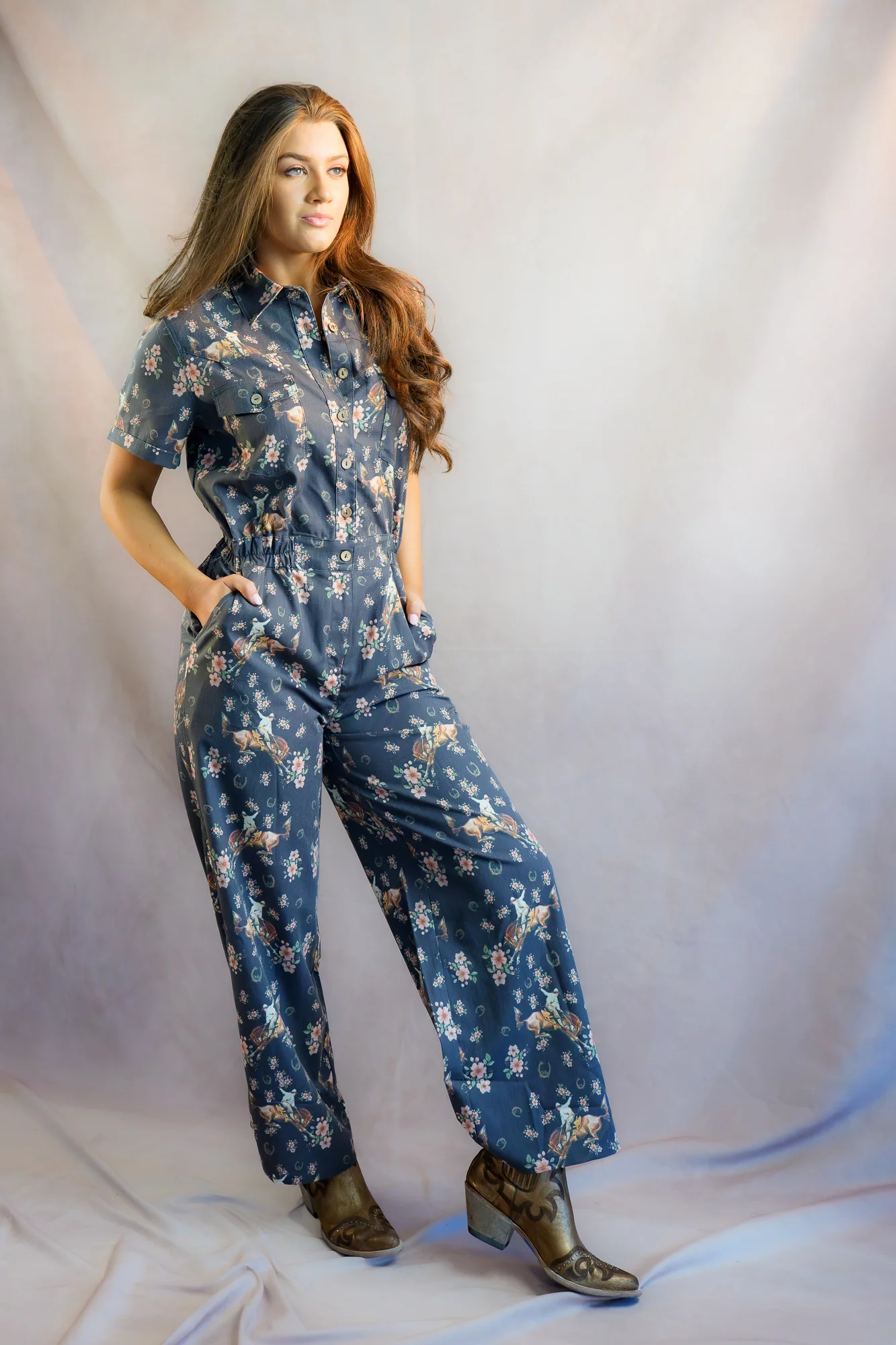 Howdy Hanny Black Flower Horse Jumpsuit - Image 4