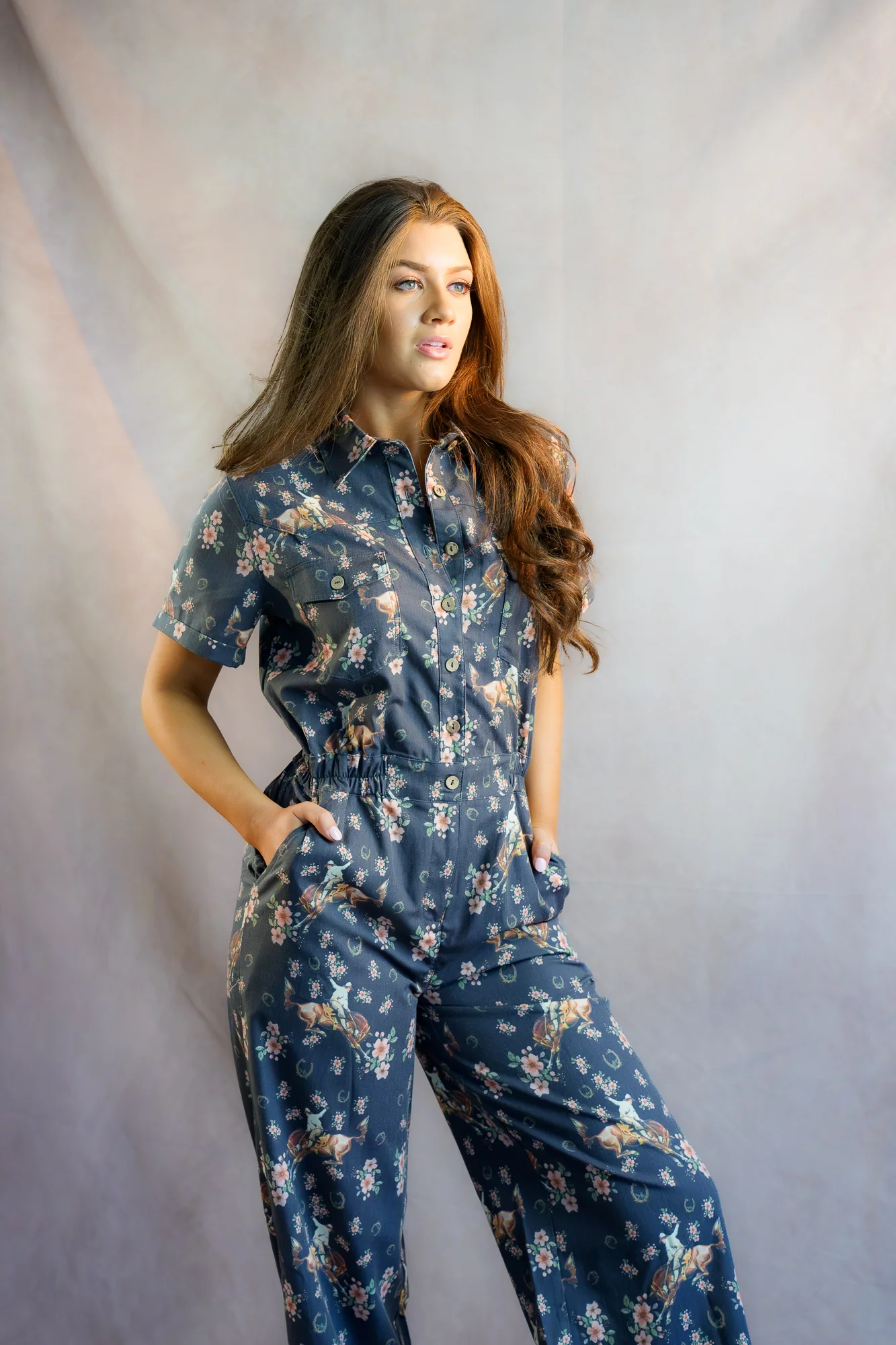 Howdy Hanny Black Flower Horse Jumpsuit - Image 5