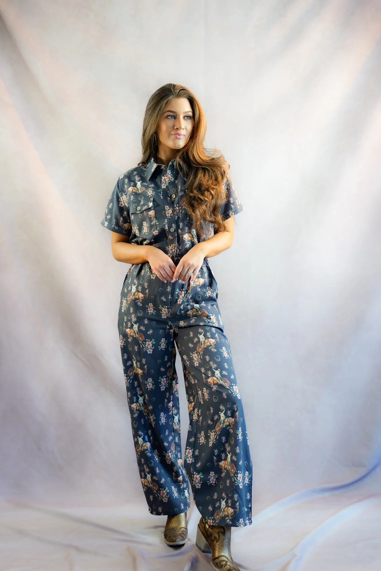 Howdy Hanny Black Flower Horse Jumpsuit - Image 7
