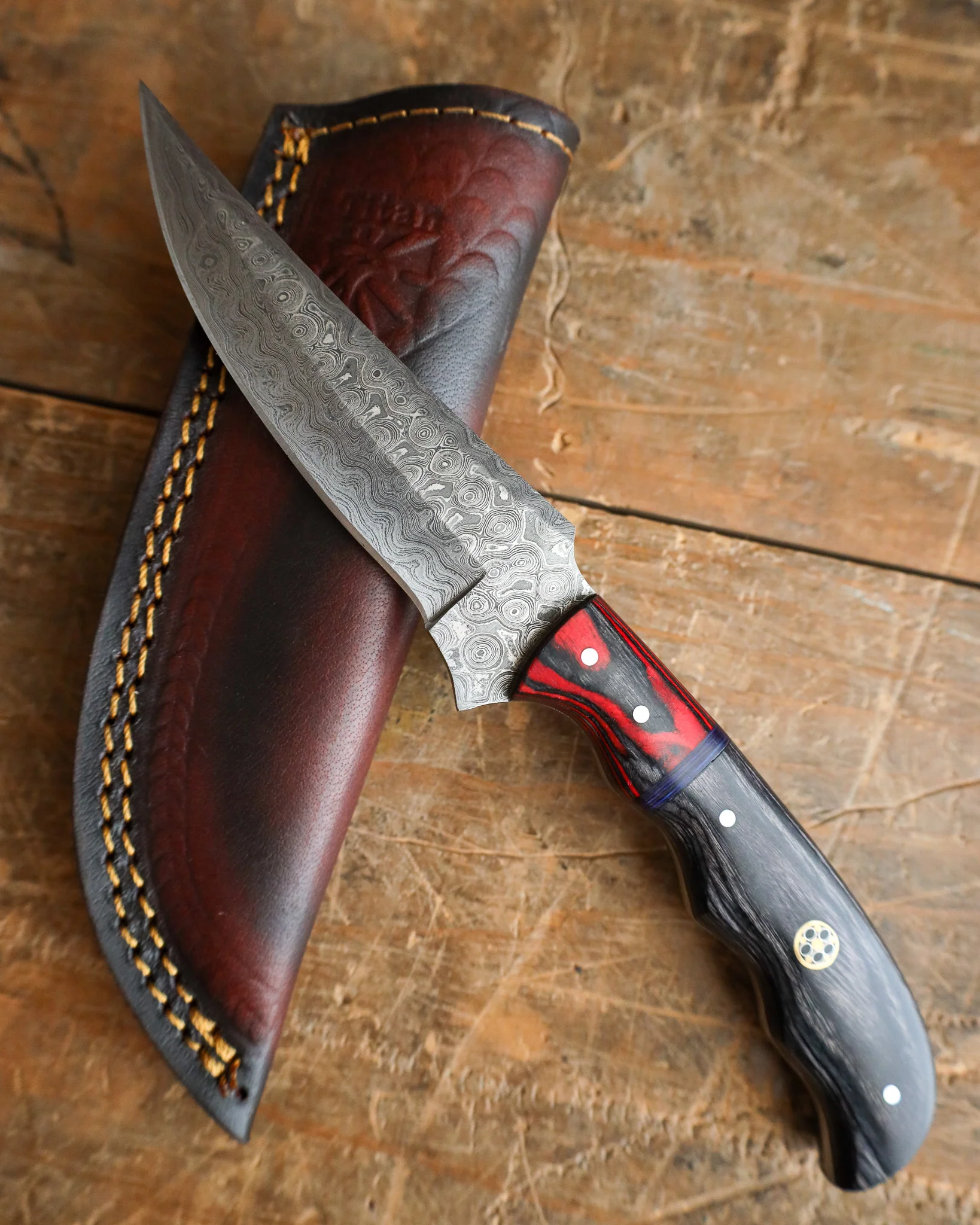 Titan International FORGED DAMASCUS STEEL Hunting Knife BLADE WITH Diamond Wood SCALES - Image 4