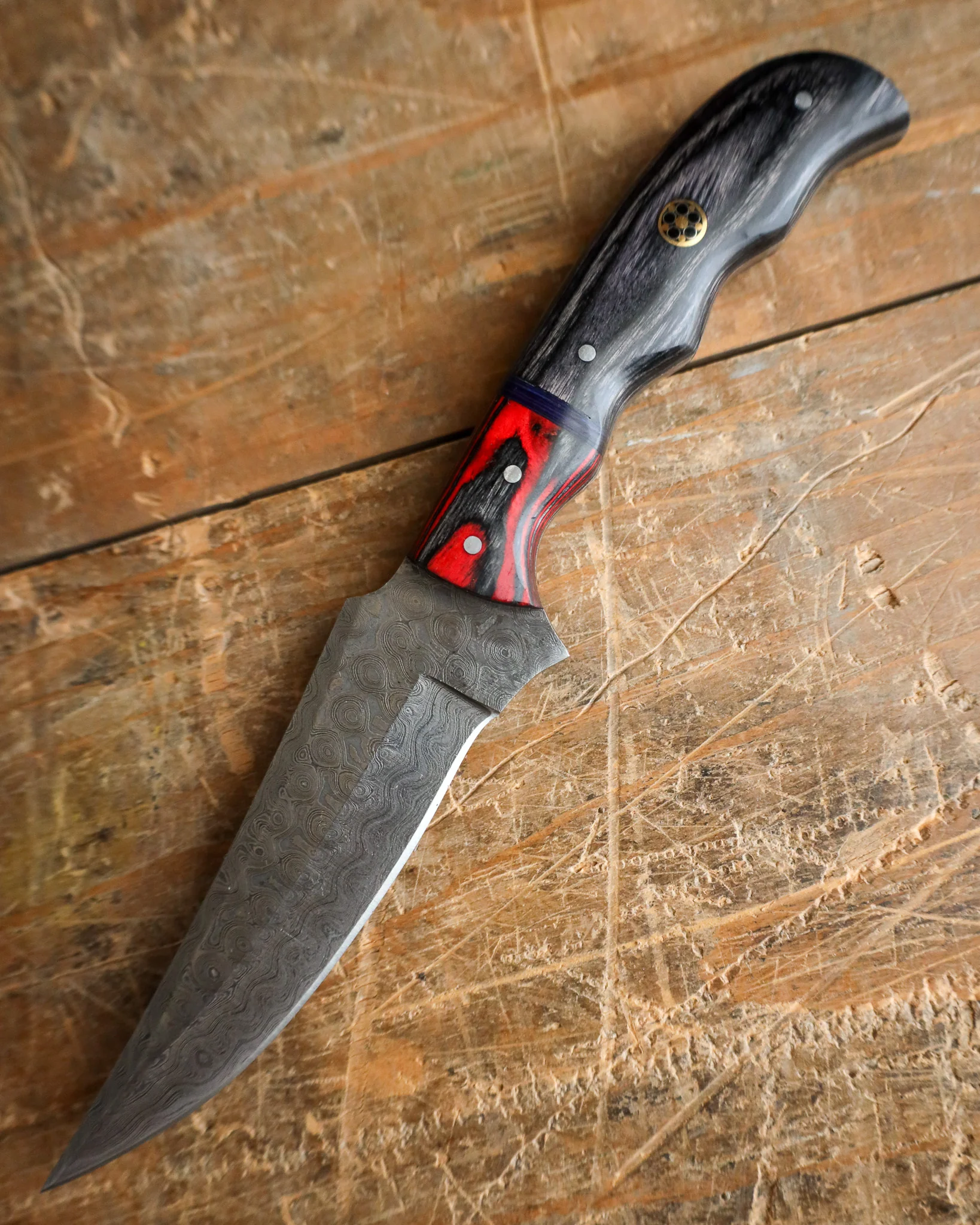 Titan International FORGED DAMASCUS STEEL Hunting Knife BLADE WITH Diamond Wood SCALES - Image 5