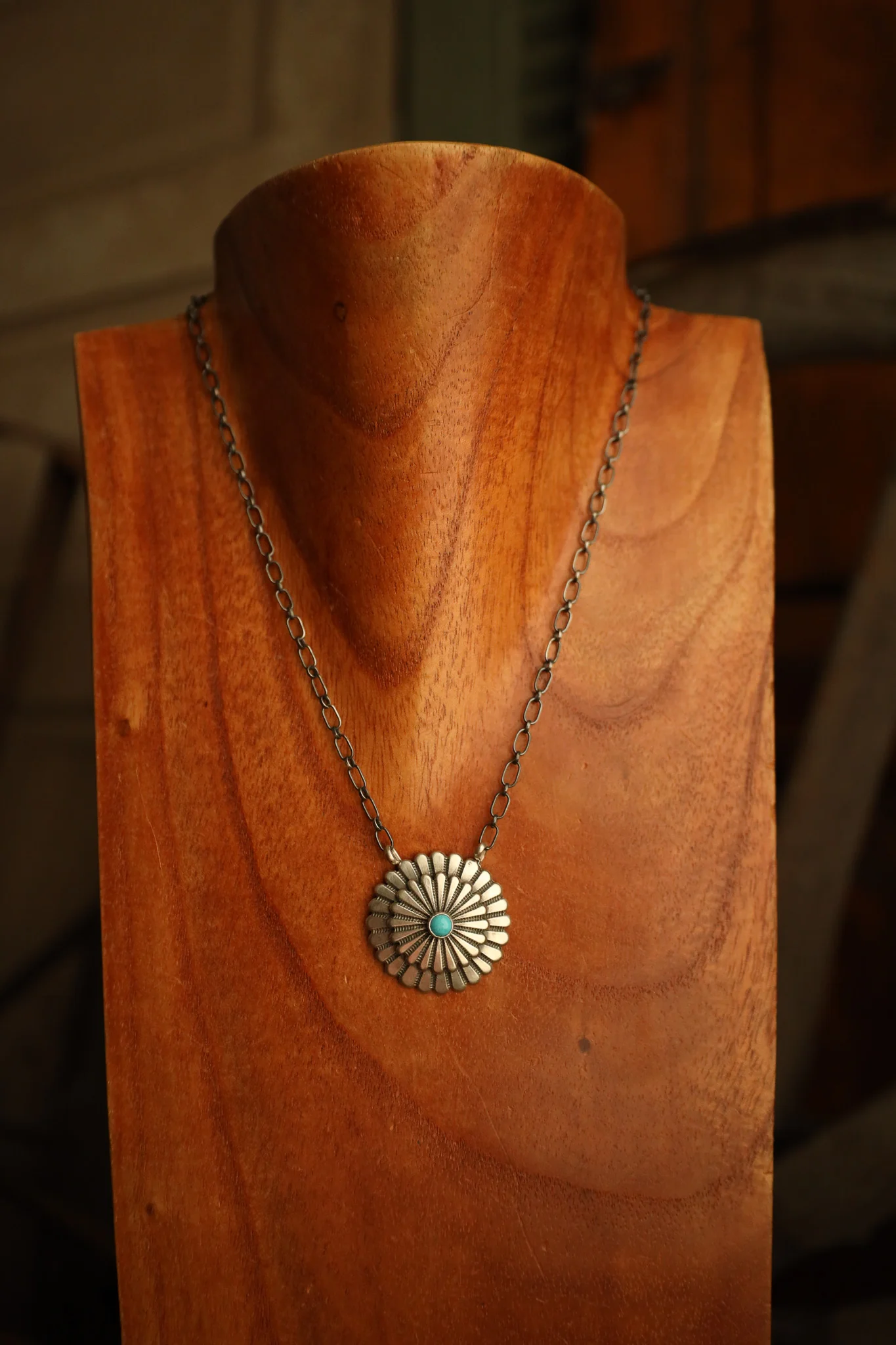 2 Layer Flower Kingman Turquoise Dot Necklace - Image 3