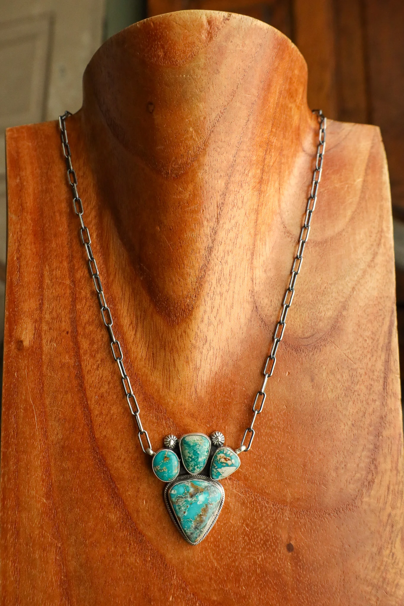 4 Turquoise Cluster On Chain Necklace