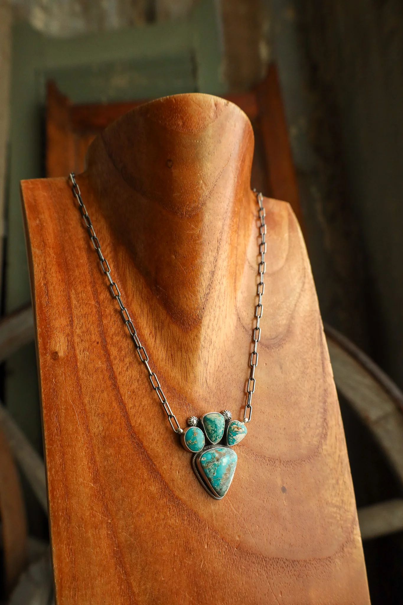 4 Turquoise Cluster On Chain Necklace - Image 2