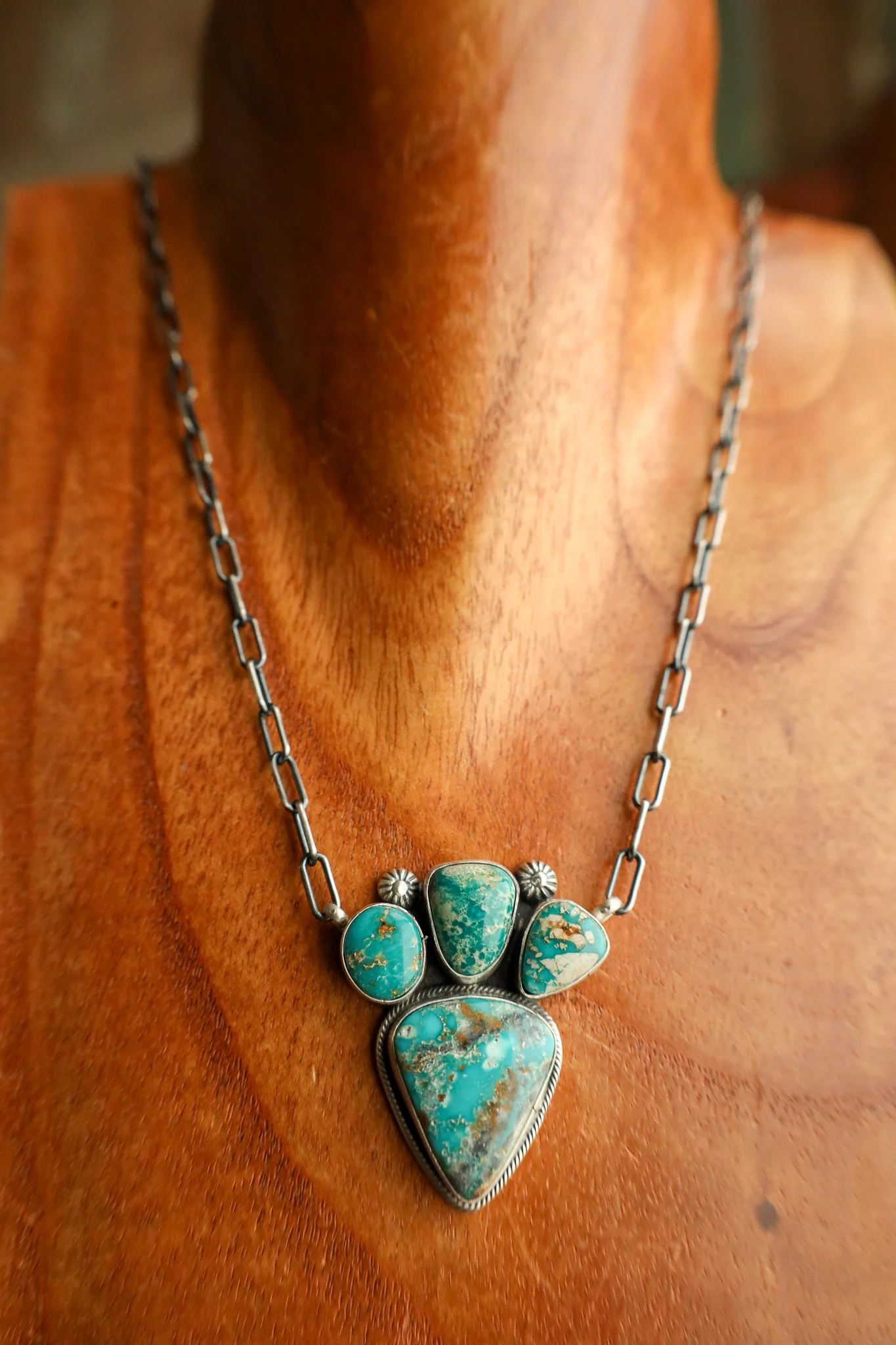 4 Turquoise Cluster On Chain Necklace - Image 3
