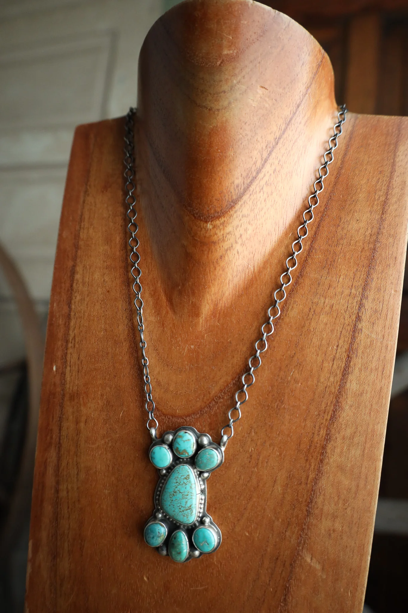 7 Stone Turquoise Sterling Silver Chain Necklace - Image 3
