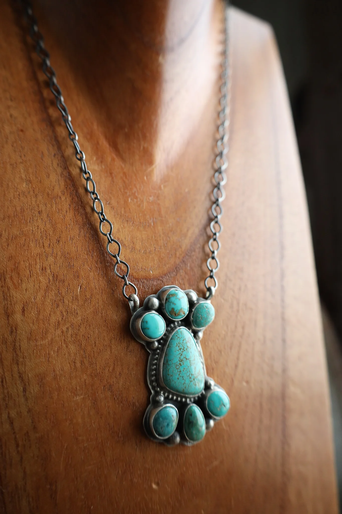 7 Stone Turquoise Sterling Silver Chain Necklace - Image 4