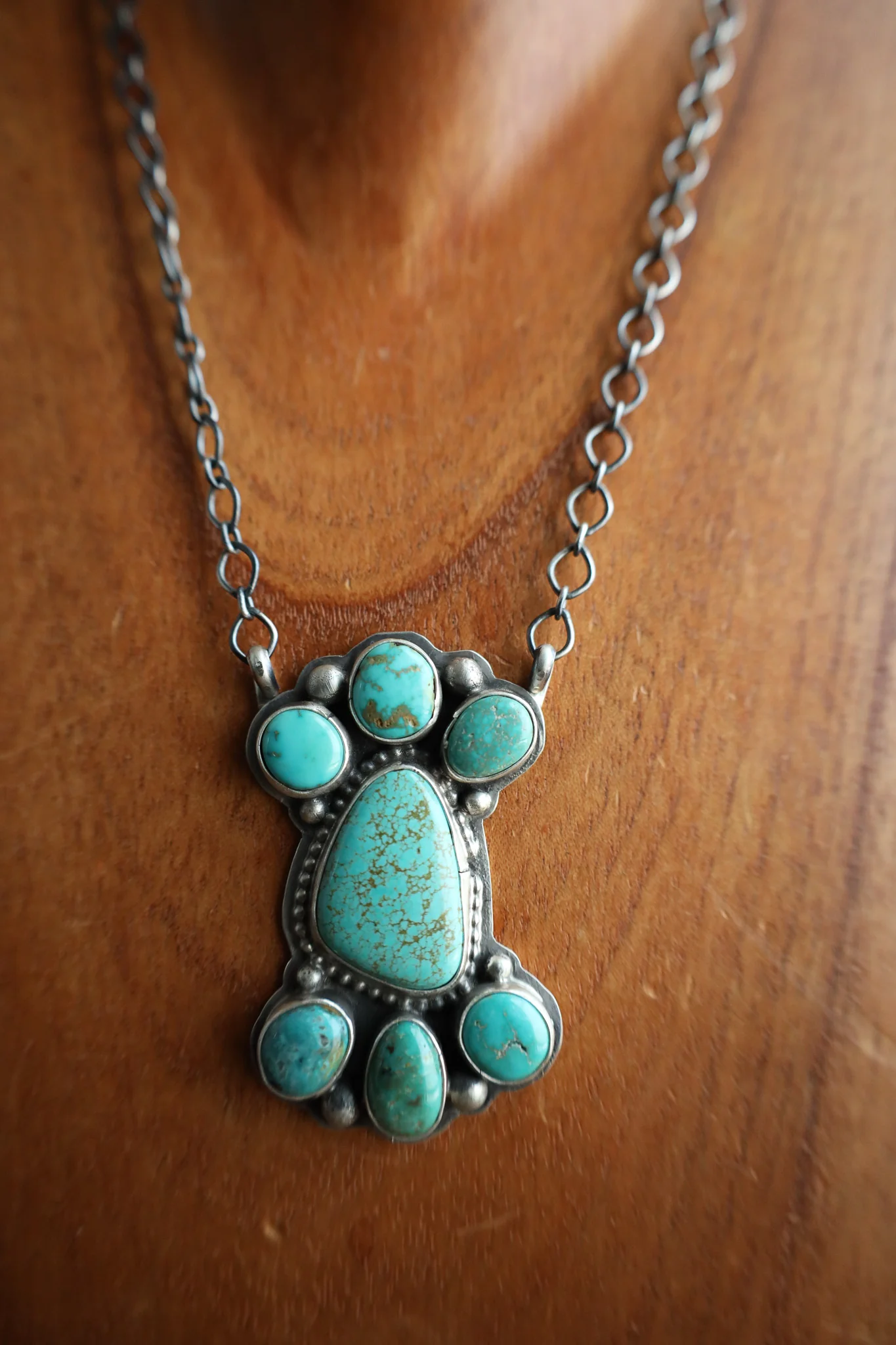7 Stone Turquoise Sterling Silver Chain Necklace - Image 5