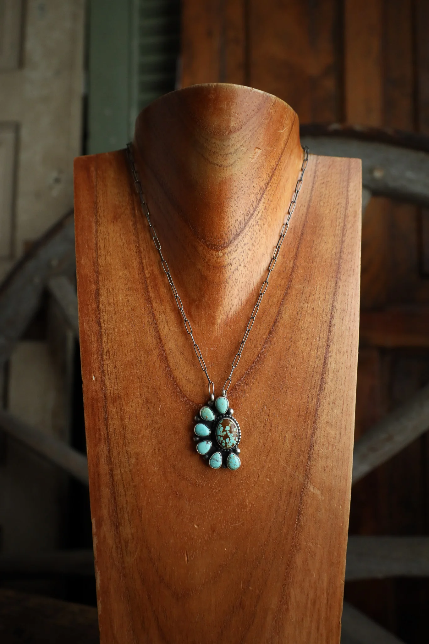 7 Turquoise Half Cluster Necklace