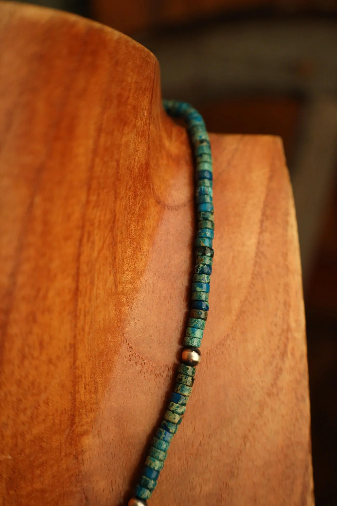 Azurite Heishis With Navajo Pearls Necklace - Image 4